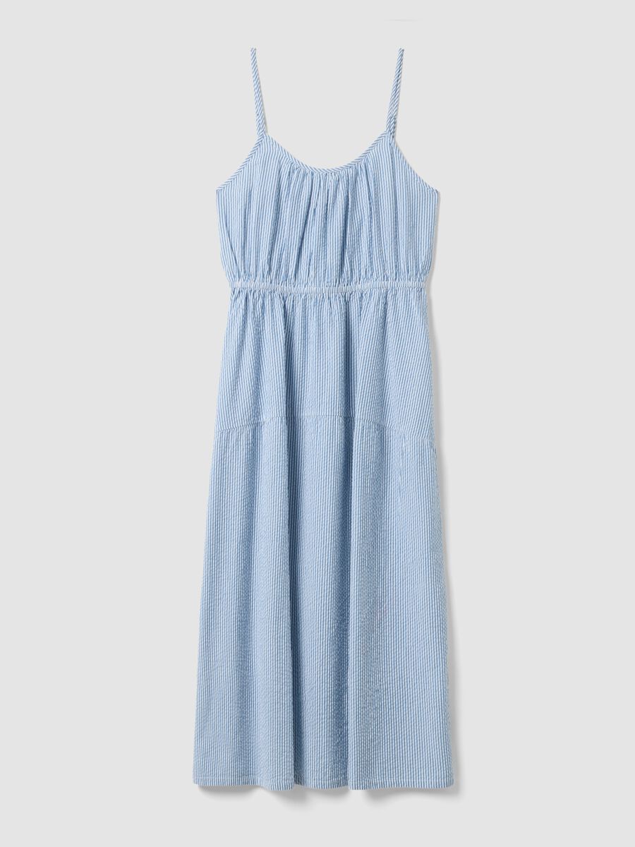 Blue striped pure cotton regular-fit dress with thin straps_4