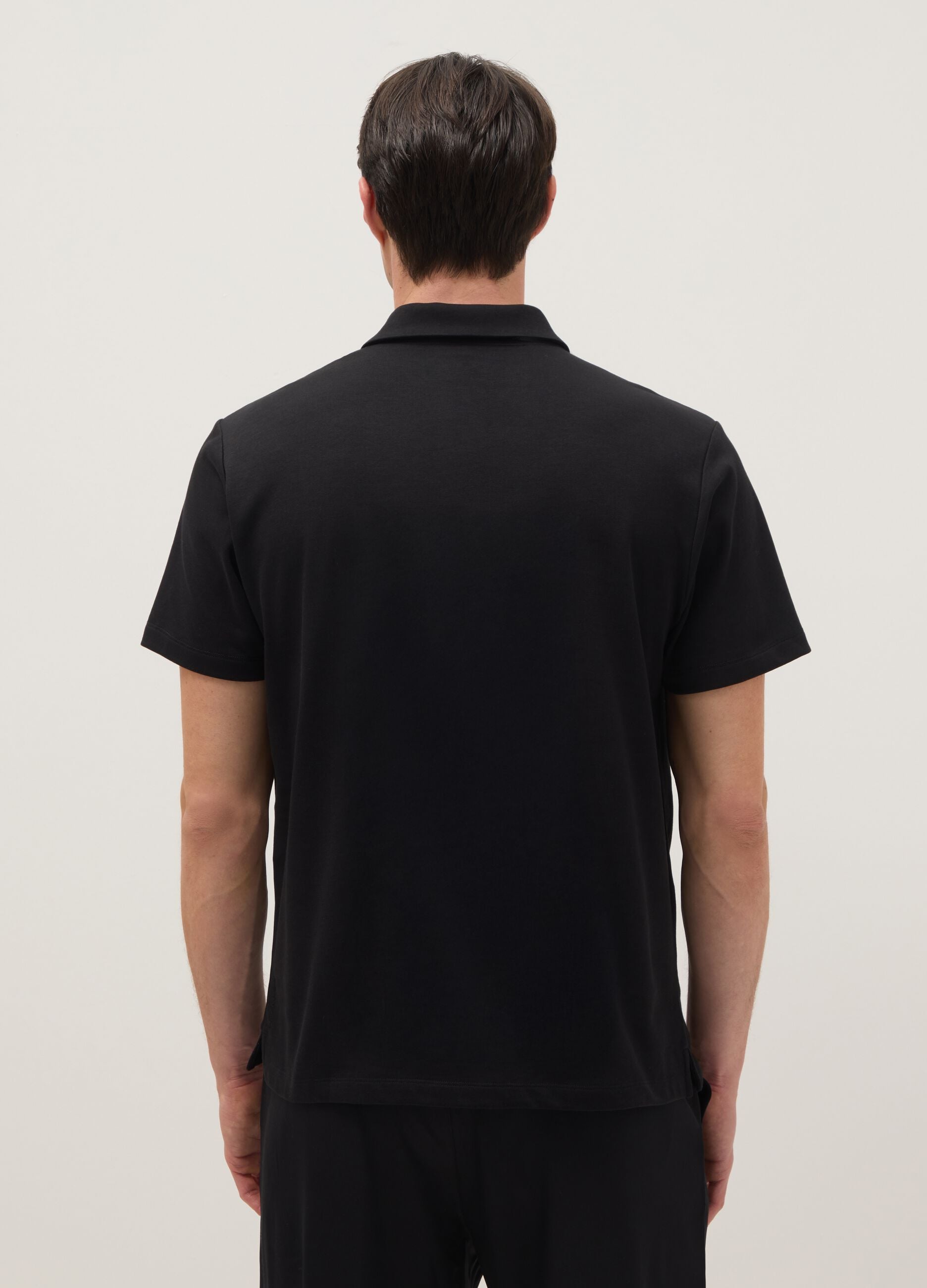 Black short-sleeved cotton blend polo regular fit