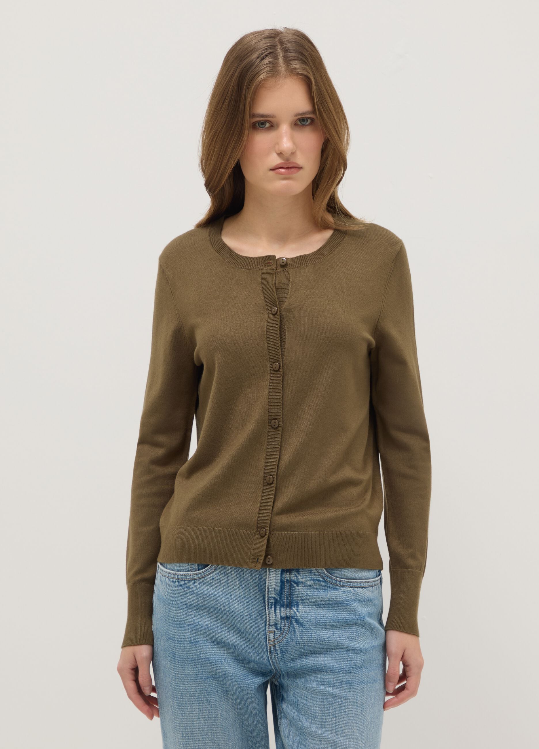 Green Crewneck Cardigan Regular Fit