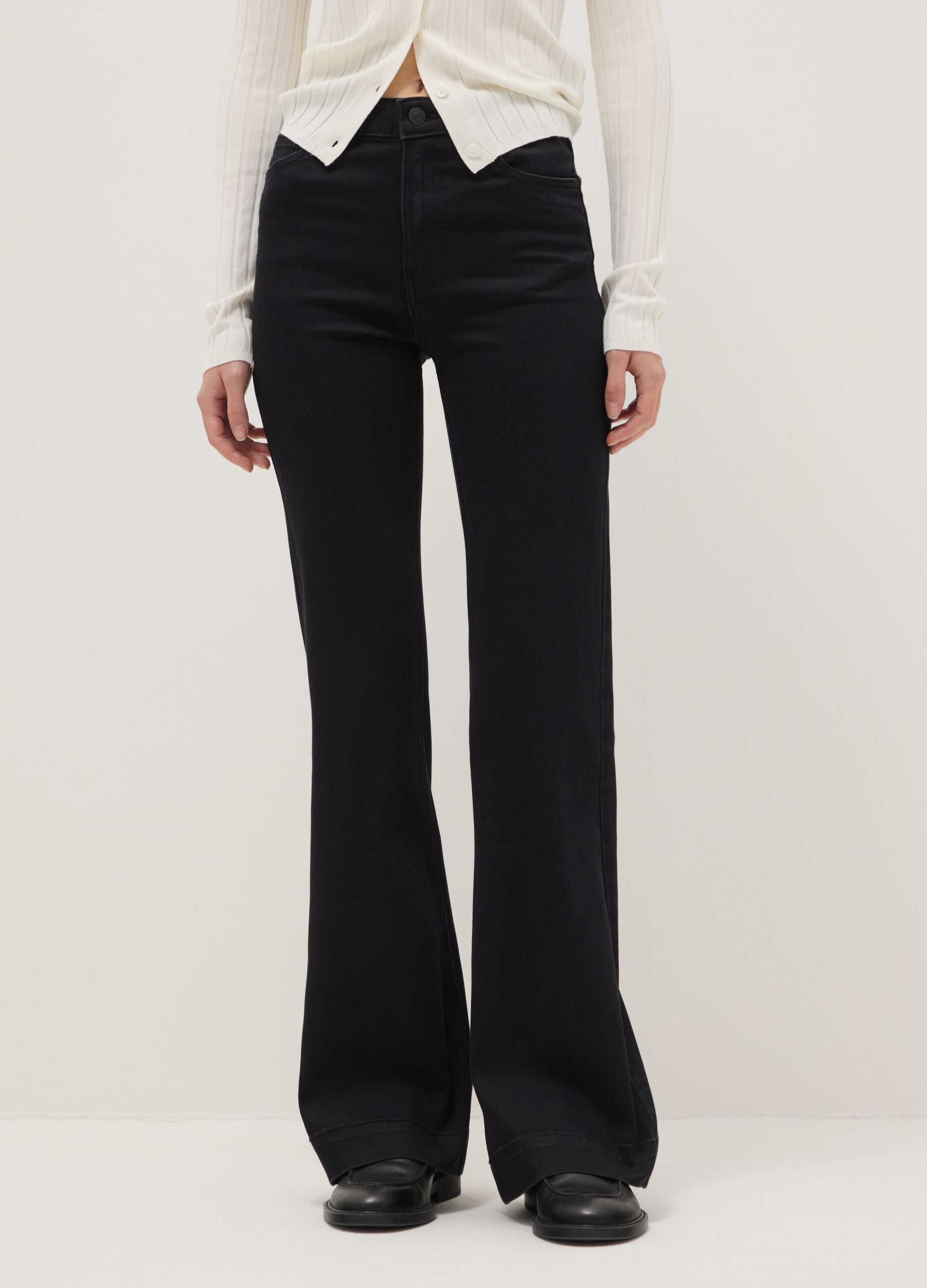 Black denim jeans with bootcut fit