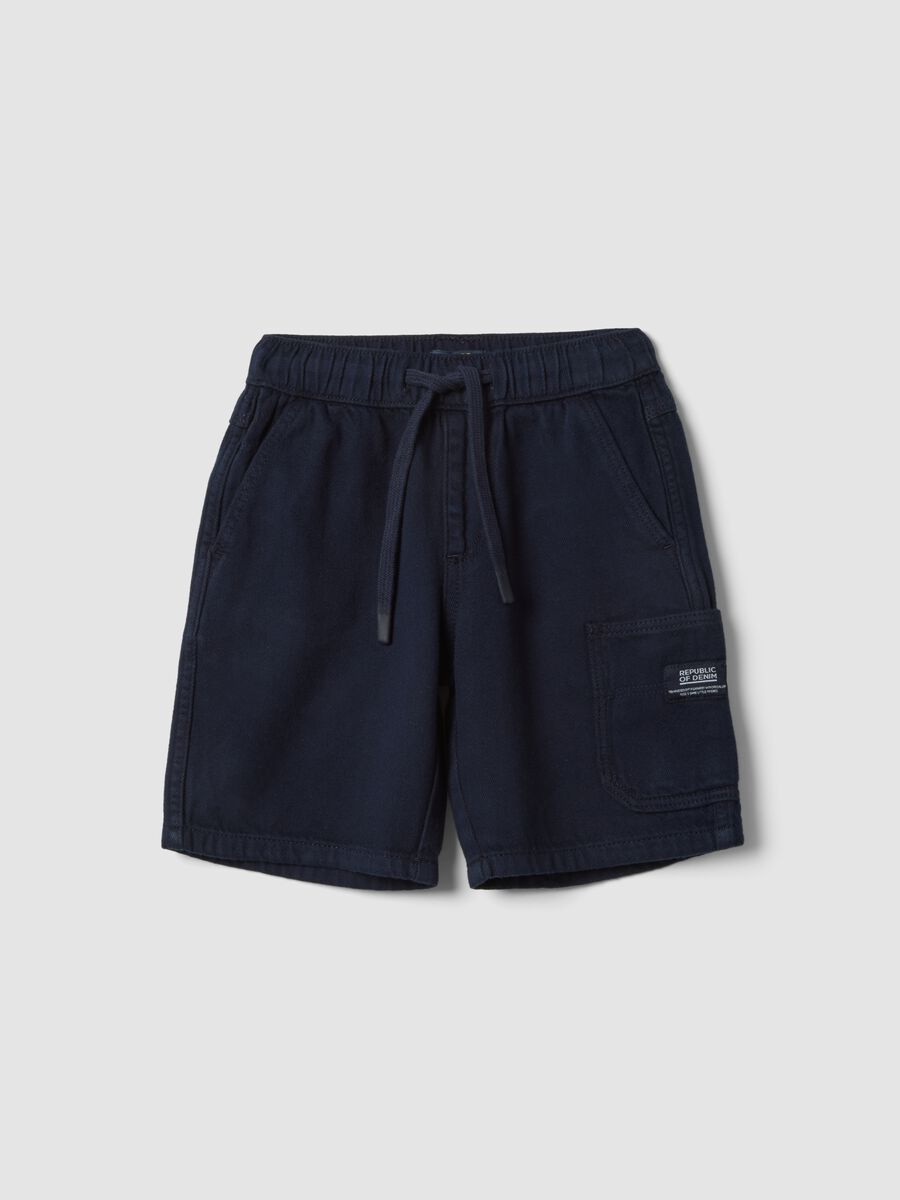 Boys' blue pure cotton cargo shorts with drawstring, regular fit_0