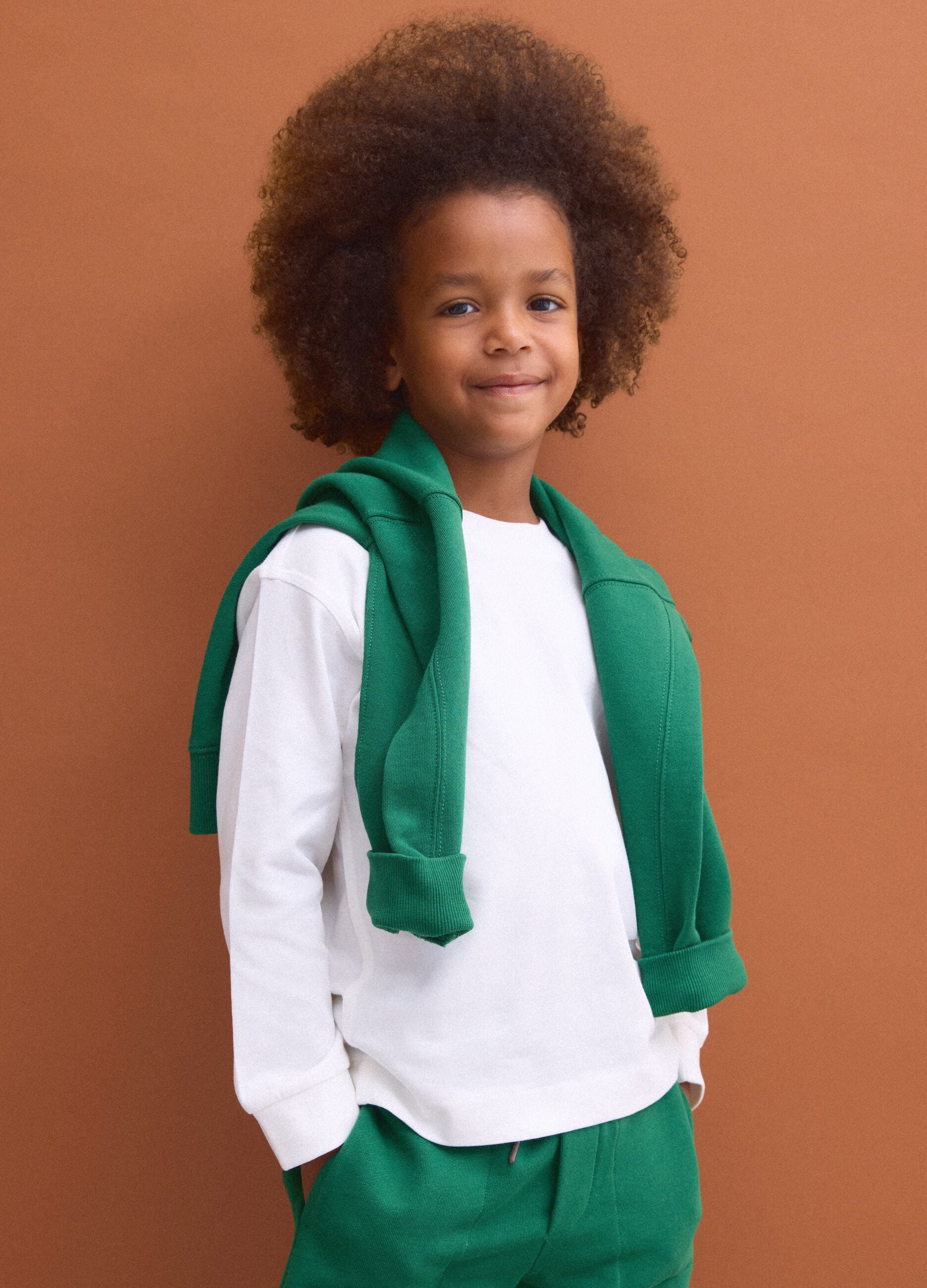 T-shirt bianca in puro cotone girocollo a maniche lunghe per bambino
