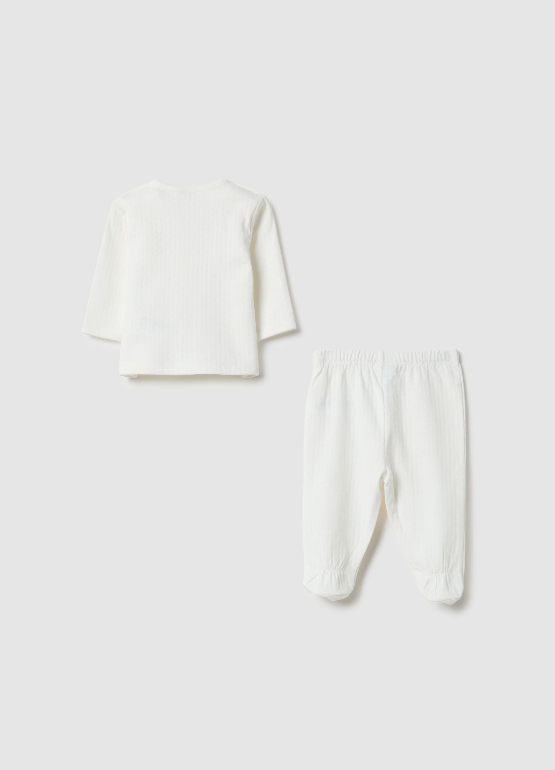 White pure cotton sweatshirt and trouser set for newborns with embroidery