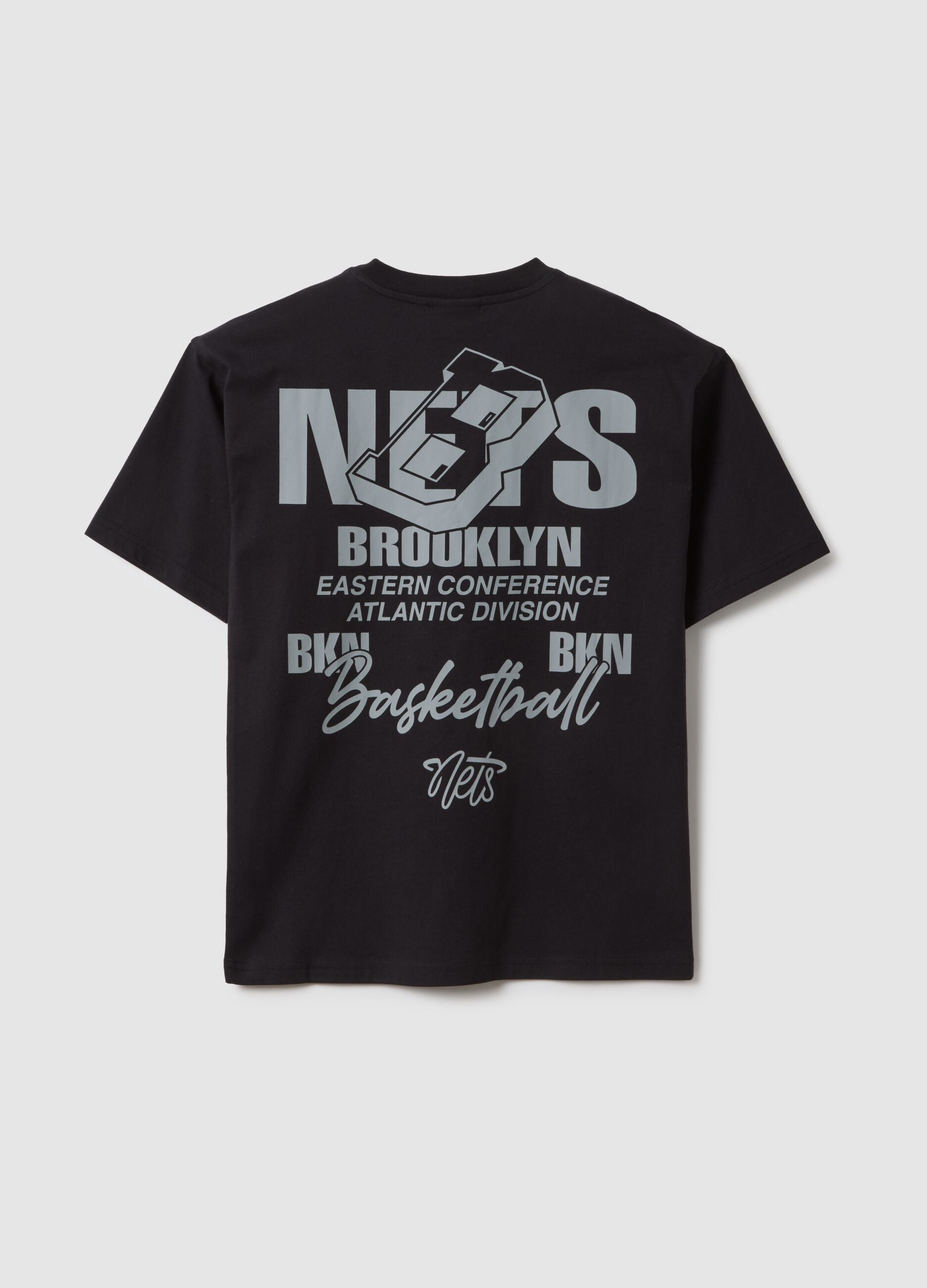 Children's black pure cotton over-fit T-shirt with Brooklyn Nets logo