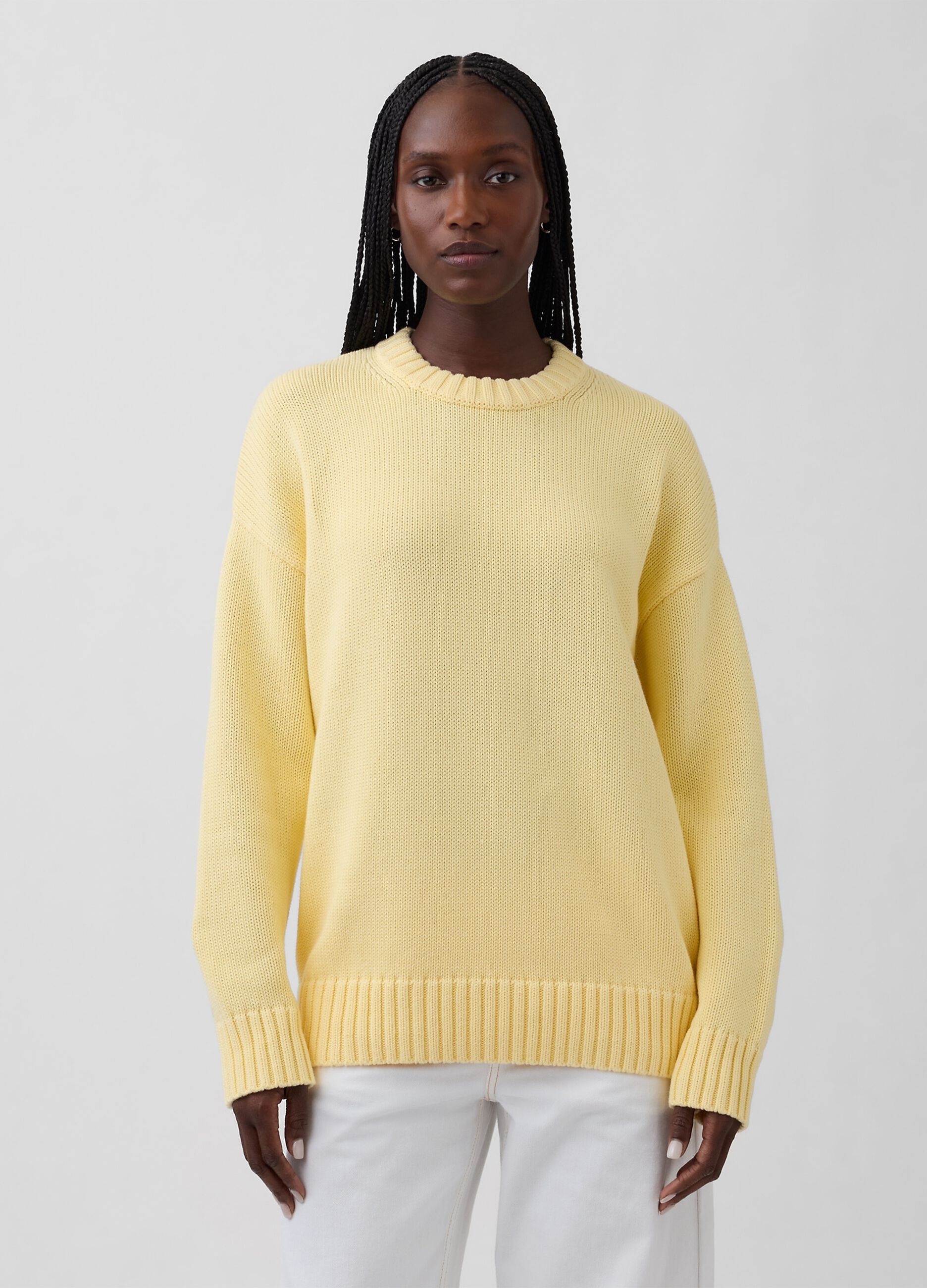 Yellow crew neck jumper in pure cotton regular fit