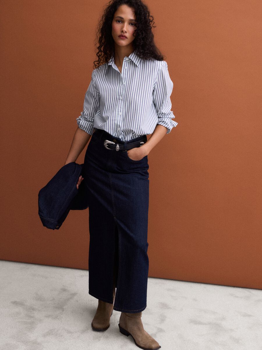 White cotton poplin shirt with purple stripes, regular fit_1