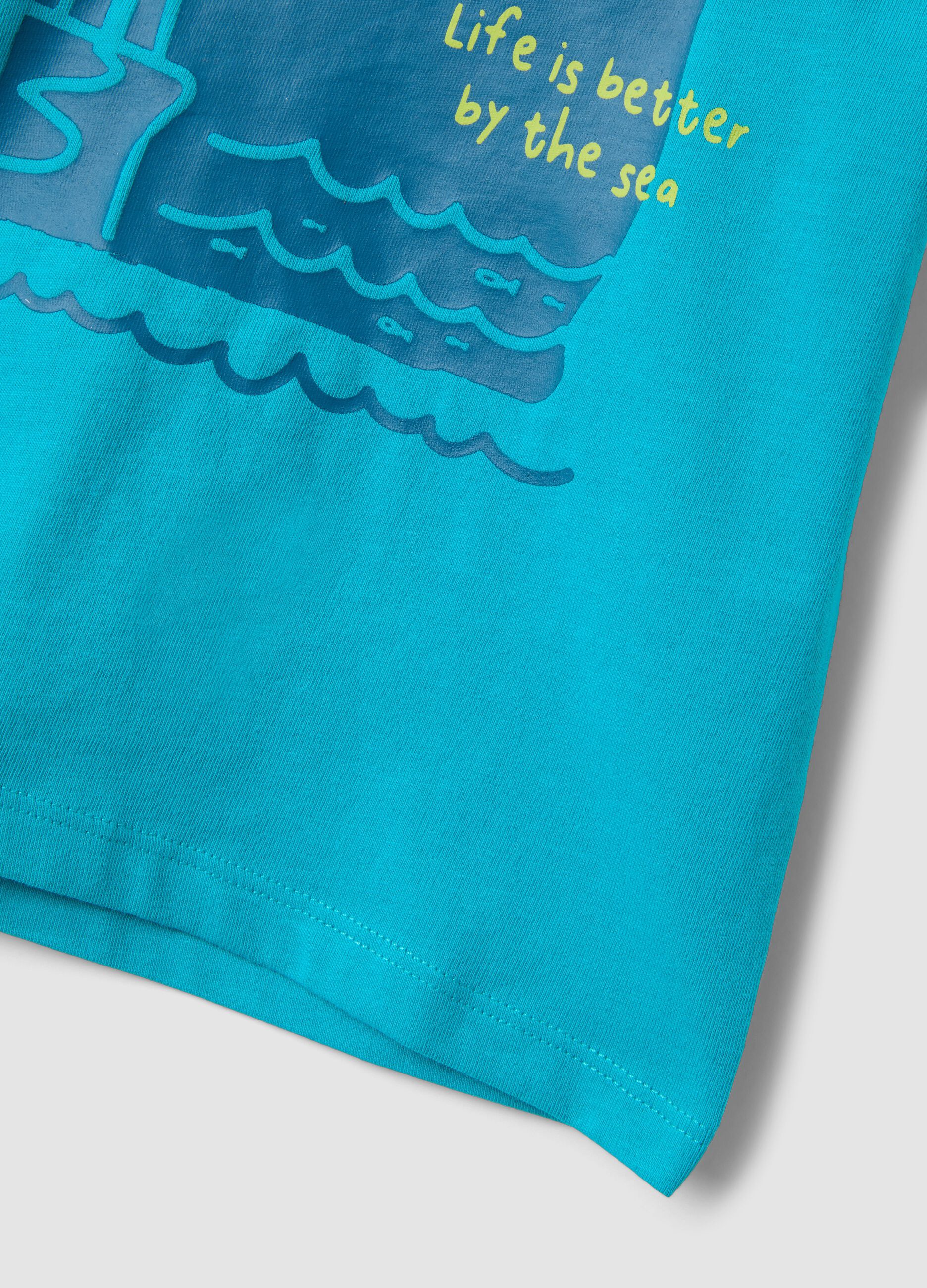 Blue organic cotton T-shirt with front print, regular fit for boys