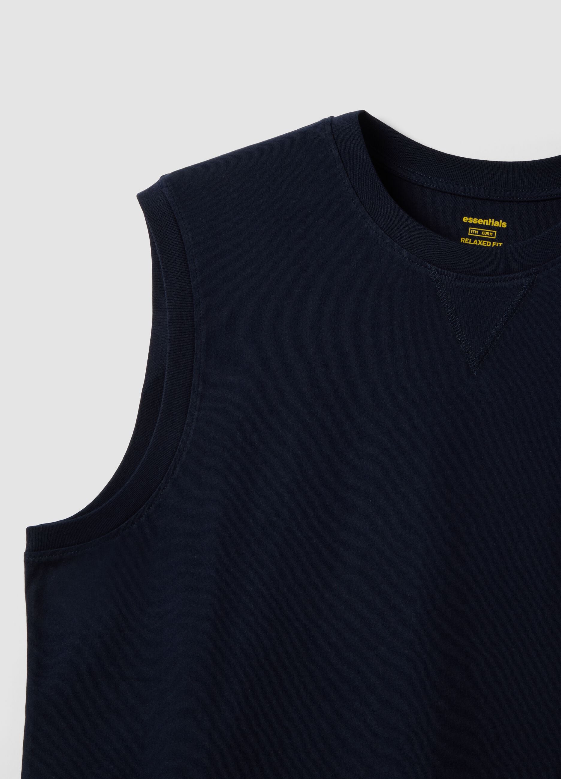 Blue crew-neck cotton vest in relaxed fit