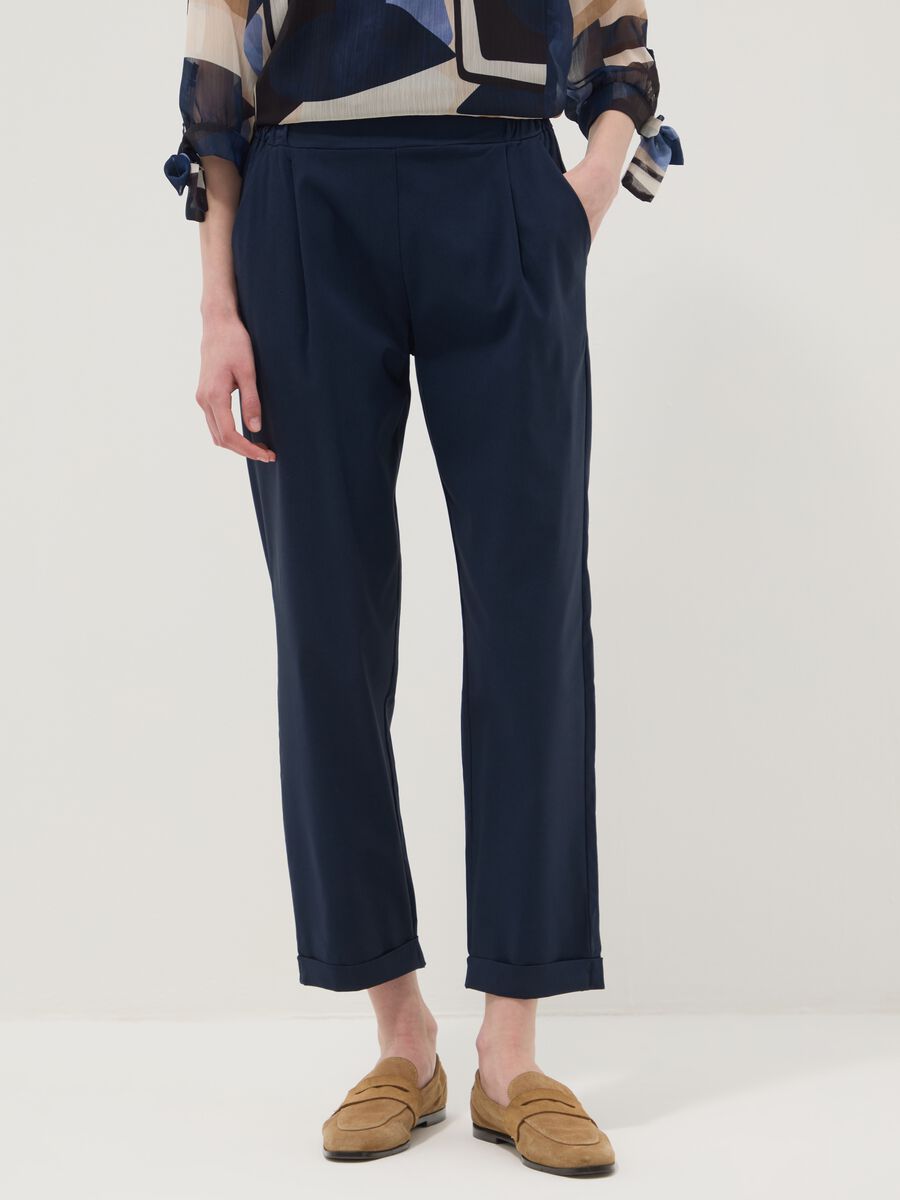 Blue stretch viscose trousers, regular fit_1