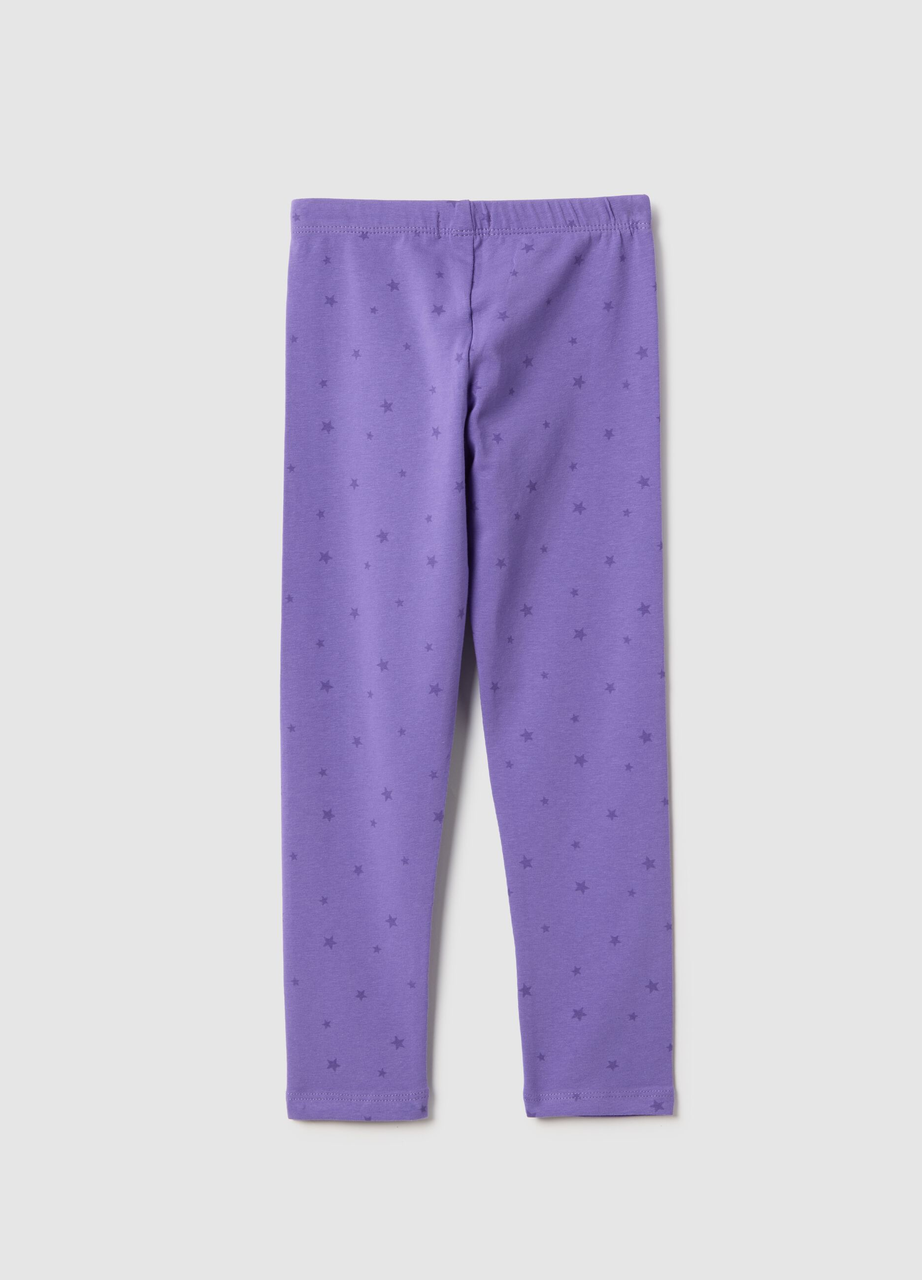 Girls' purple stretch cotton skinny fit leggings with stars