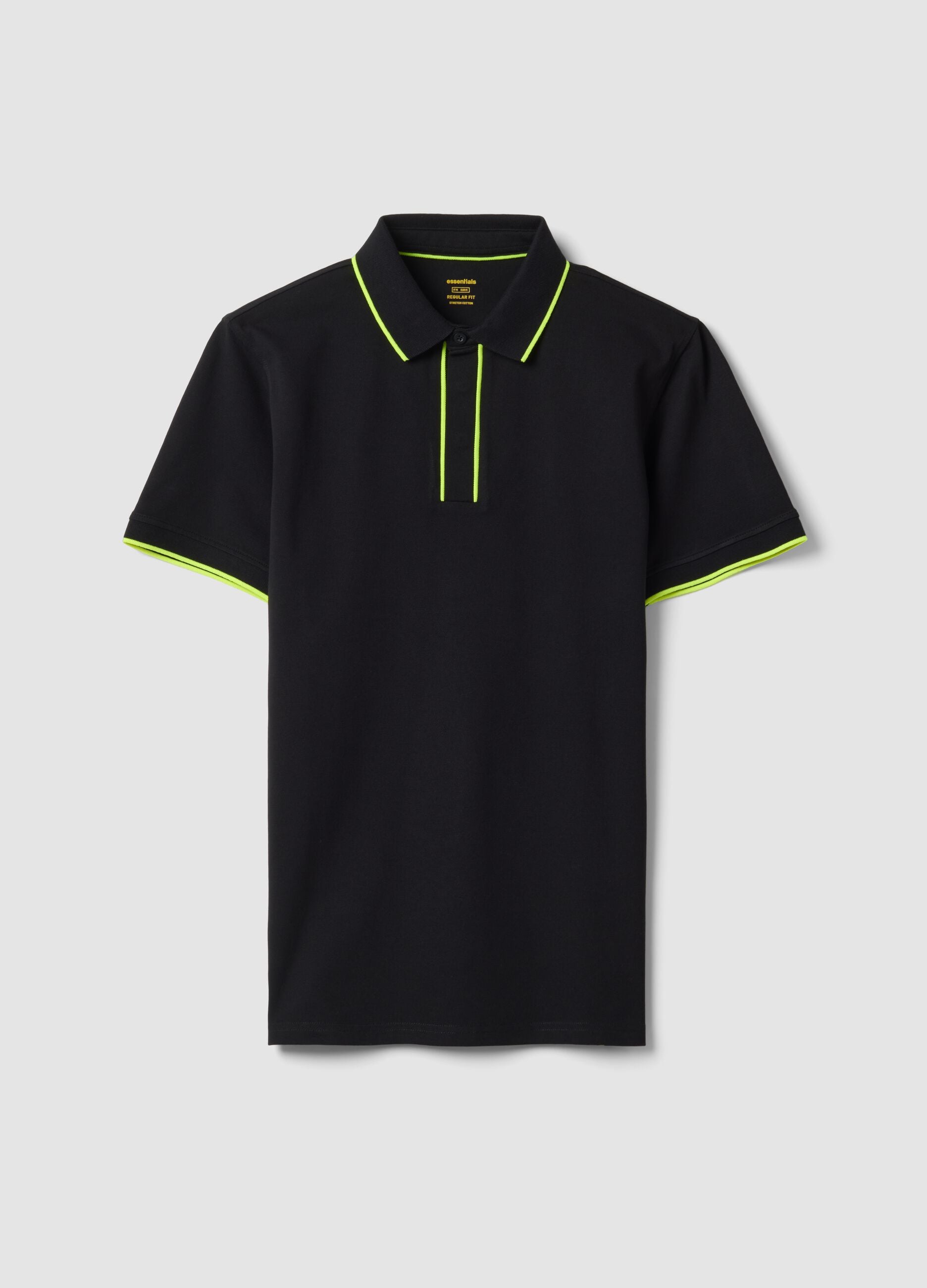 Blue stretch cotton polo with contrast piping