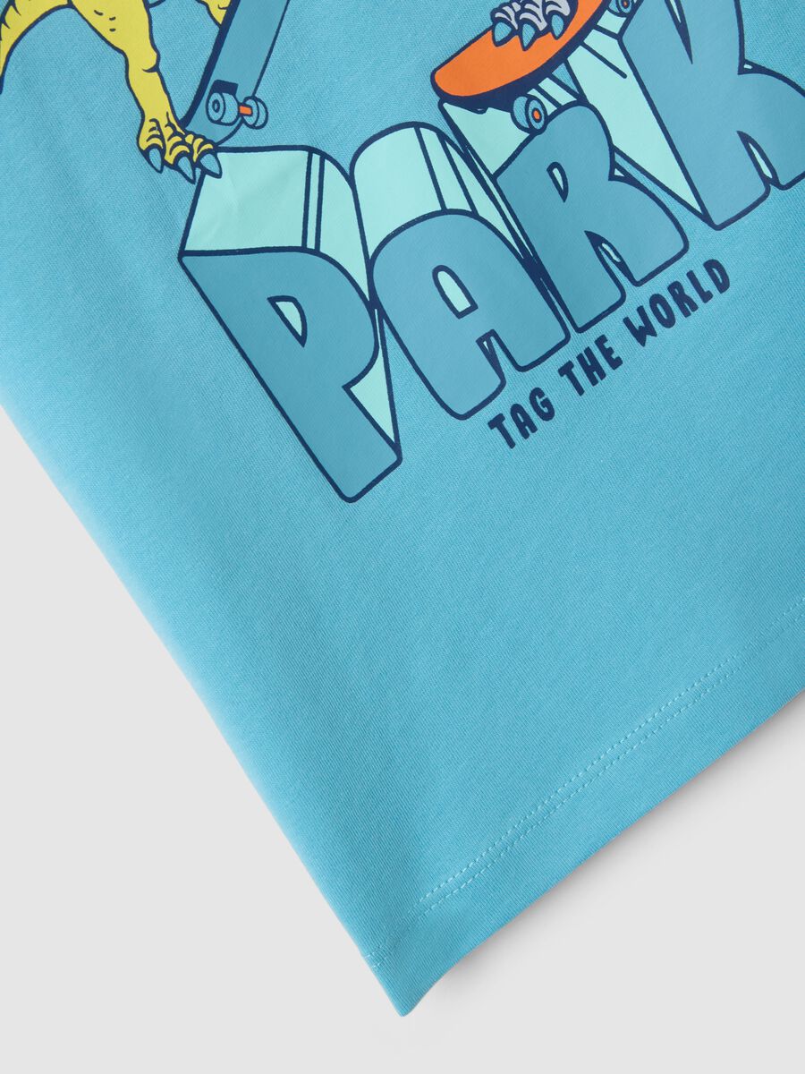 Boys' pure cotton oversized blue T-shirt with dinosaurs_3