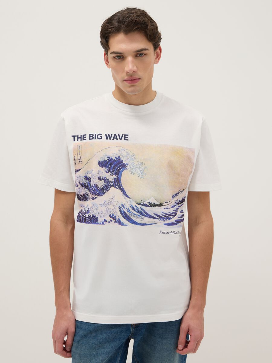 White pure cotton regular fit t-shirt with print_0