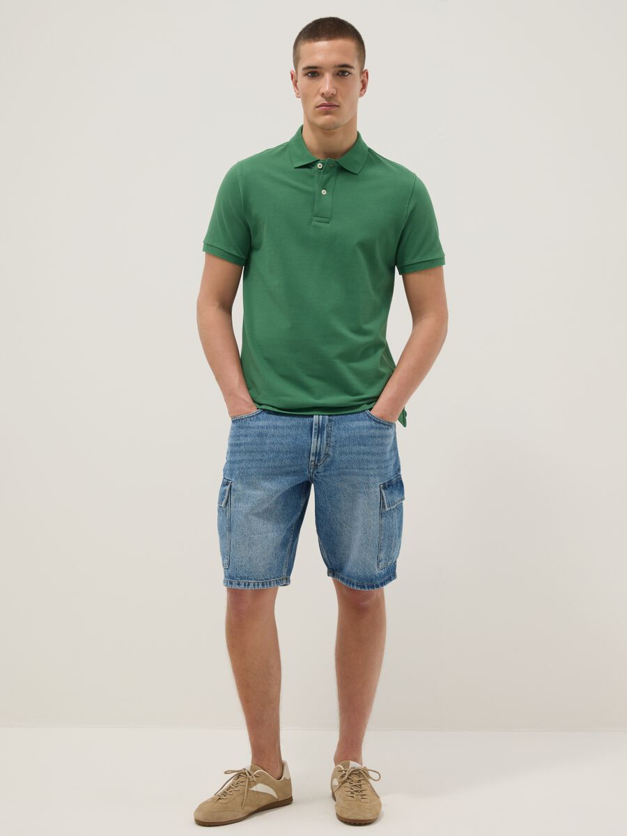 Short sleeve polo in pure green cotton regular fit_1