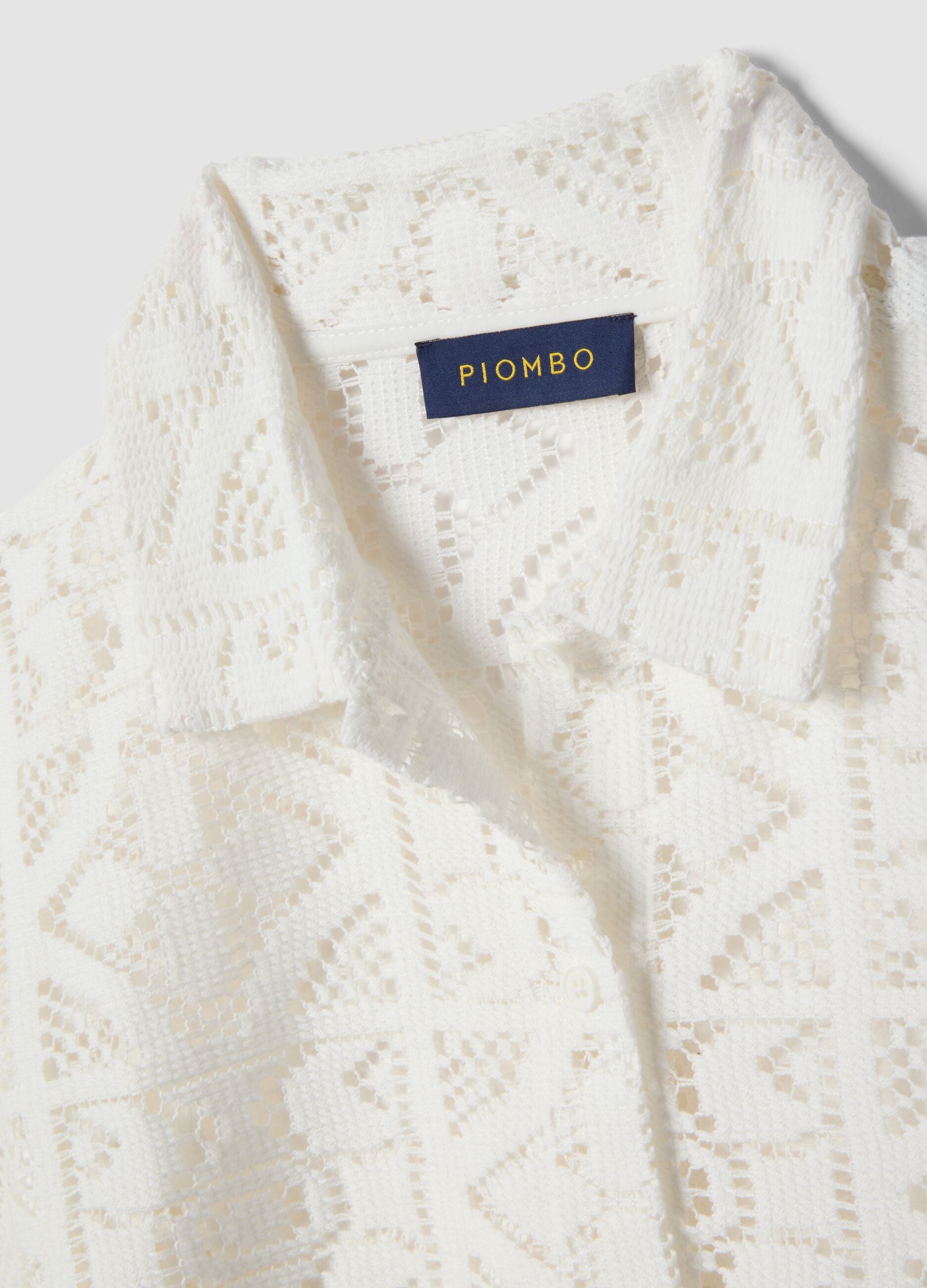 White perforated short-sleeve polo shirt, regular fit