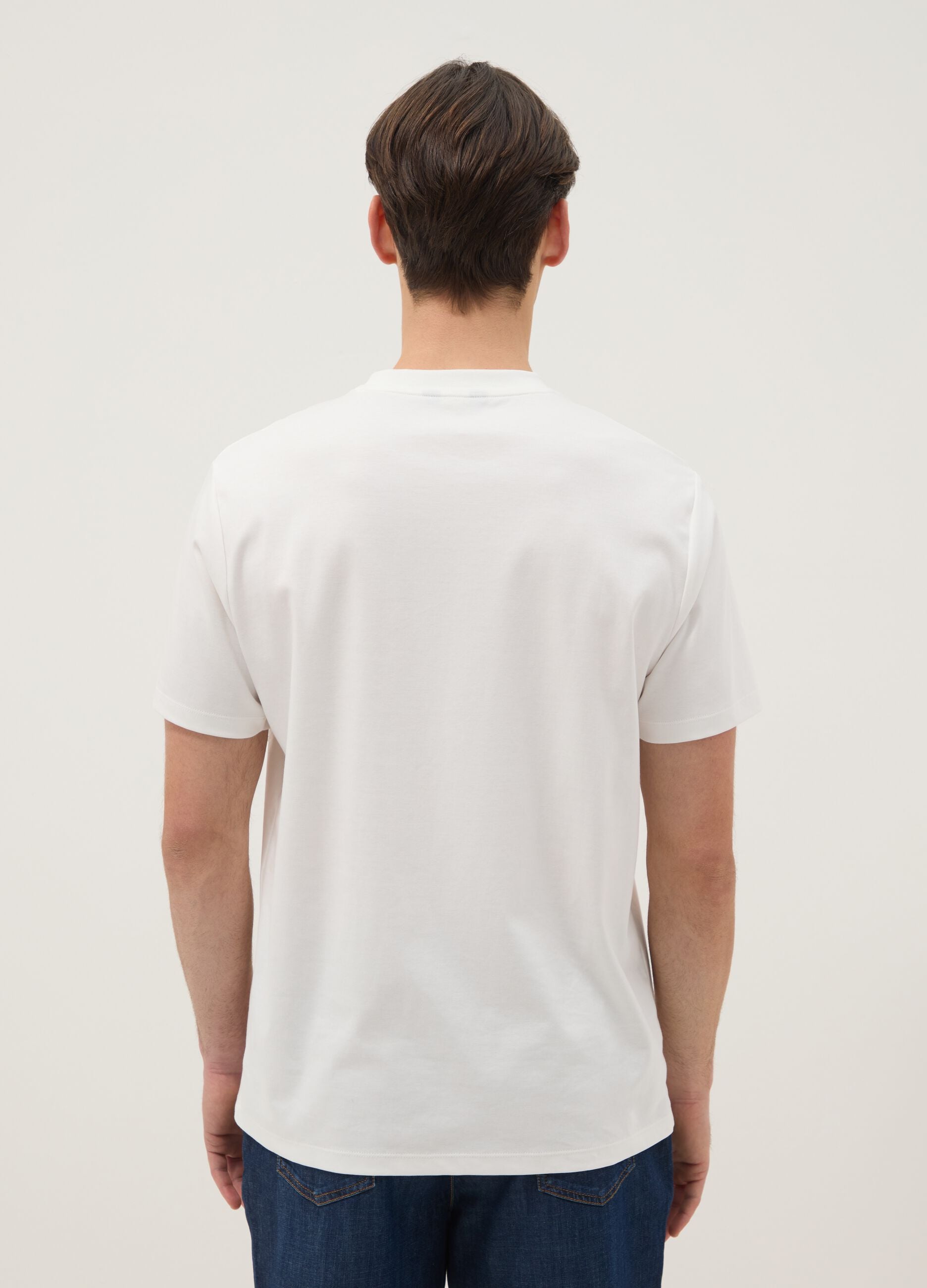 White crew neck pure cotton T-shirt regular fit