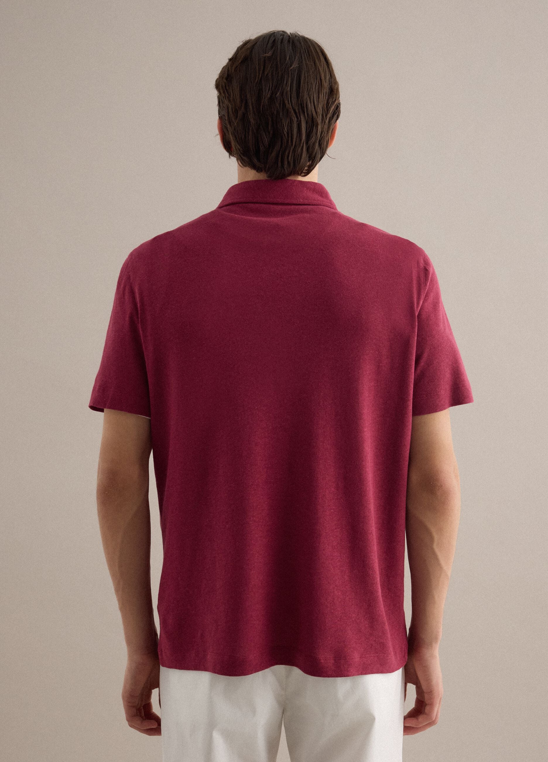 Red regular fit linen-cotton blend polo shirt