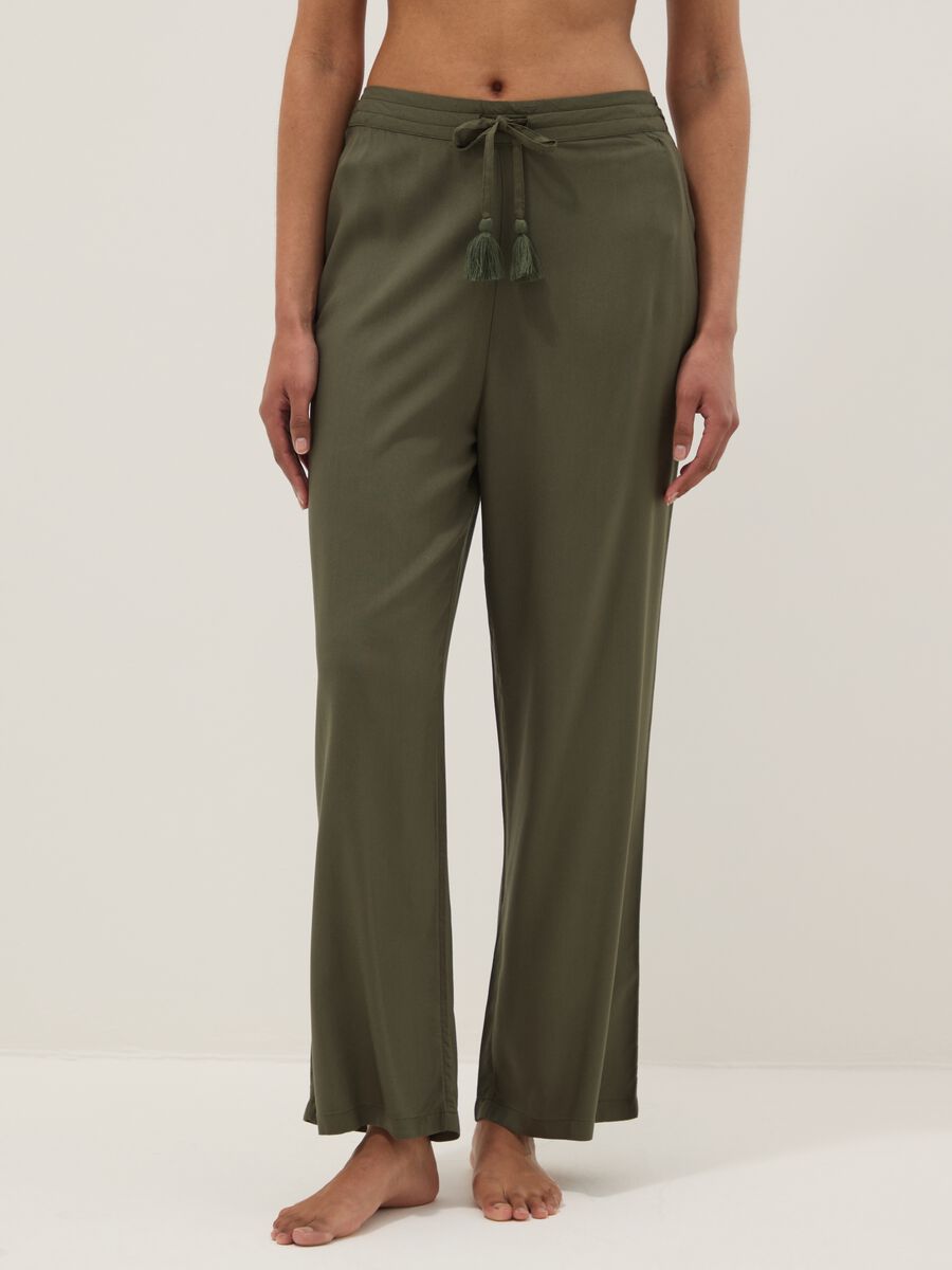 Green long pure viscose trousers_1