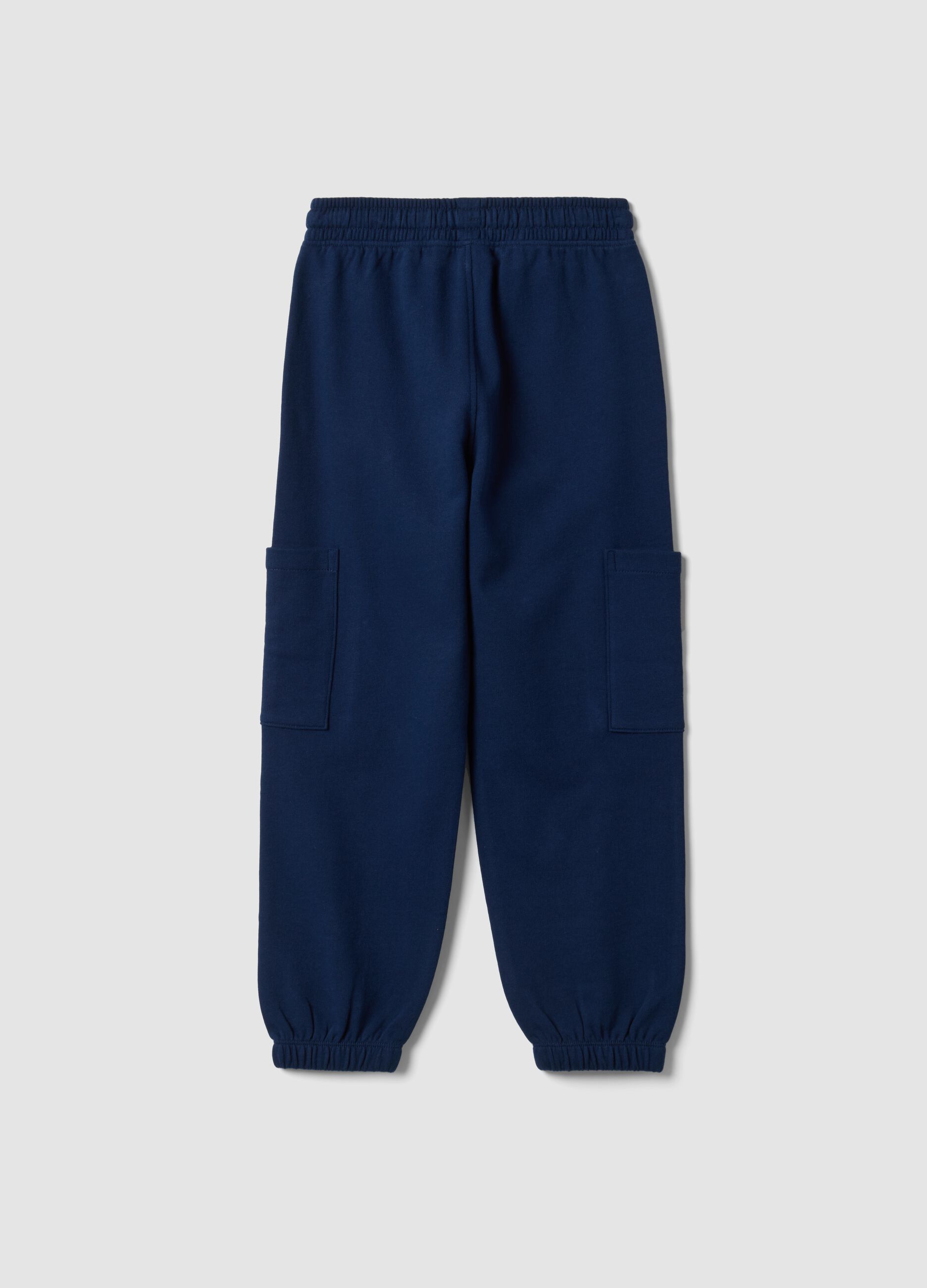 Pantaloni jogger blu in puro cotone organico con tasche cargo per bambino