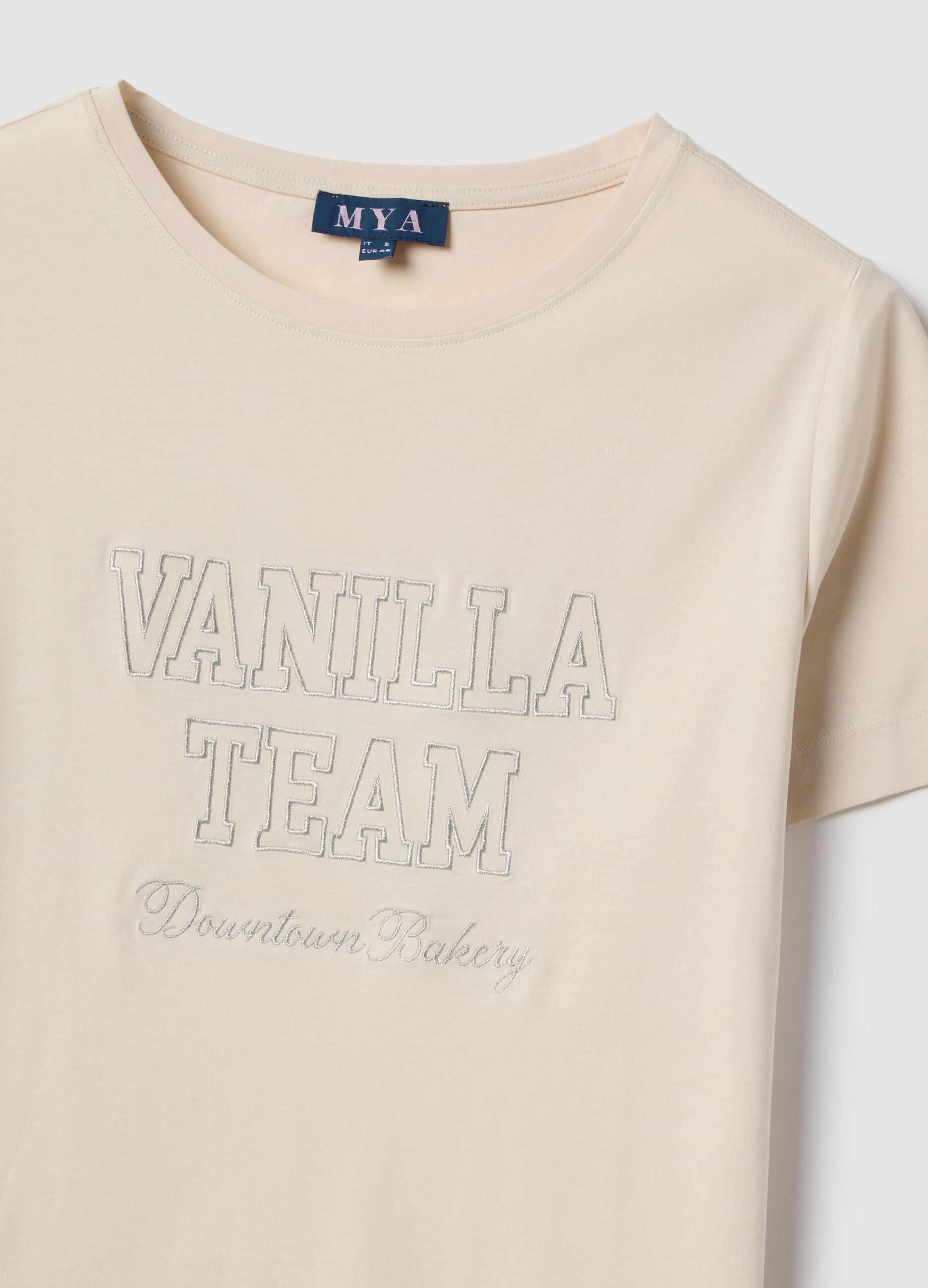 Beige pure cotton regular fit T-shirt with print