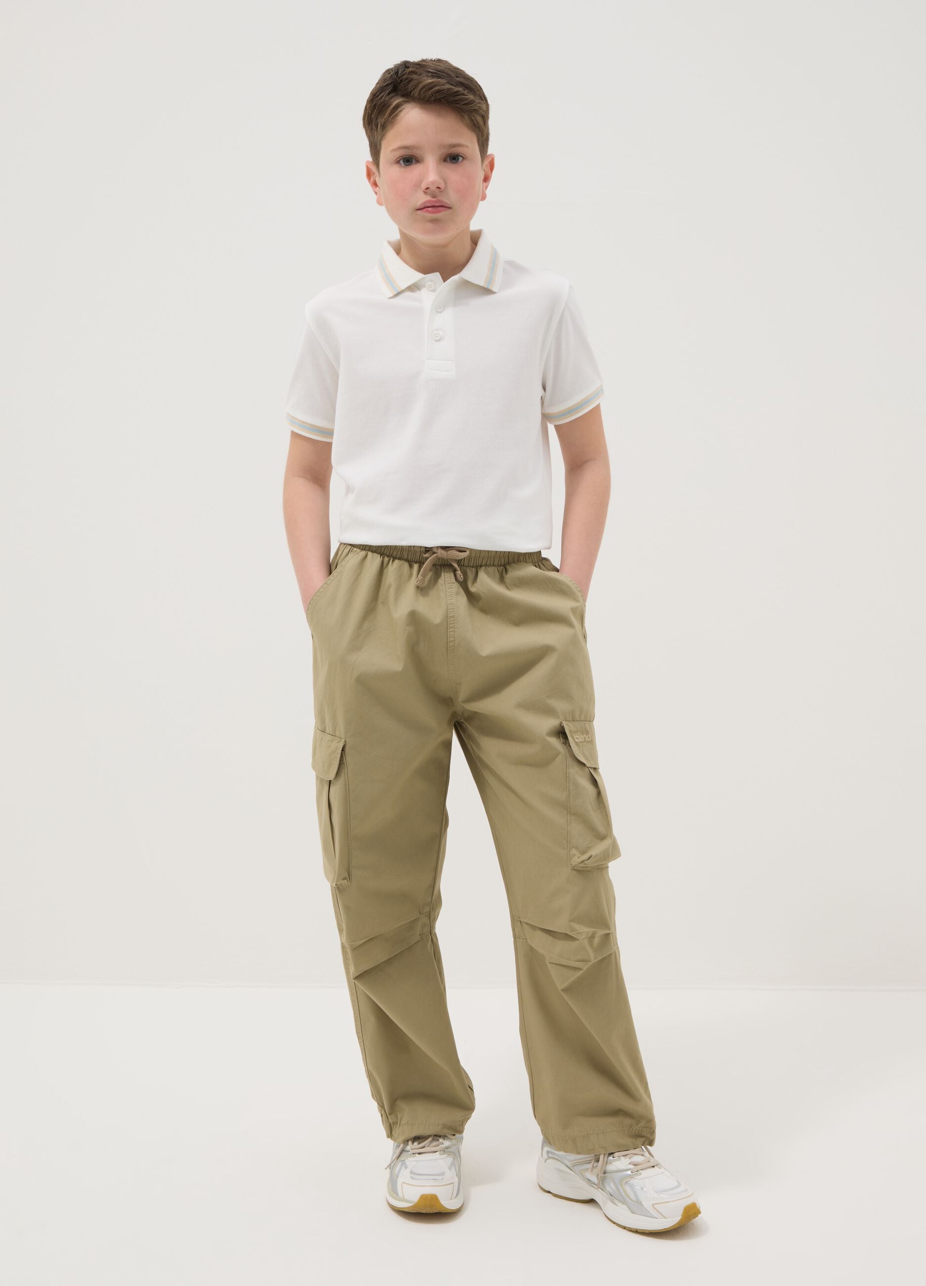 Beige cargo trousers in pure cotton regular fit for boys
