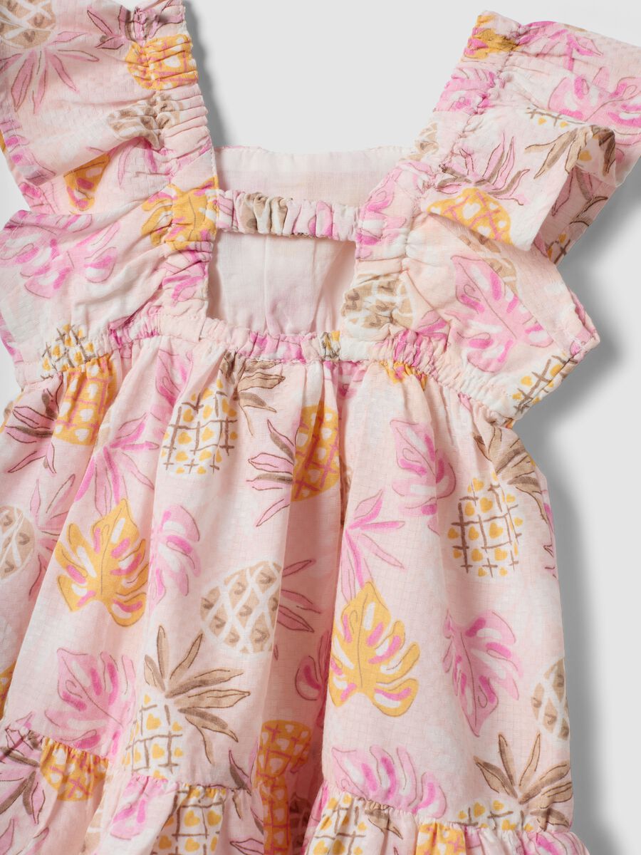 Abito rosa in puro cotone con stampa tropicale_2