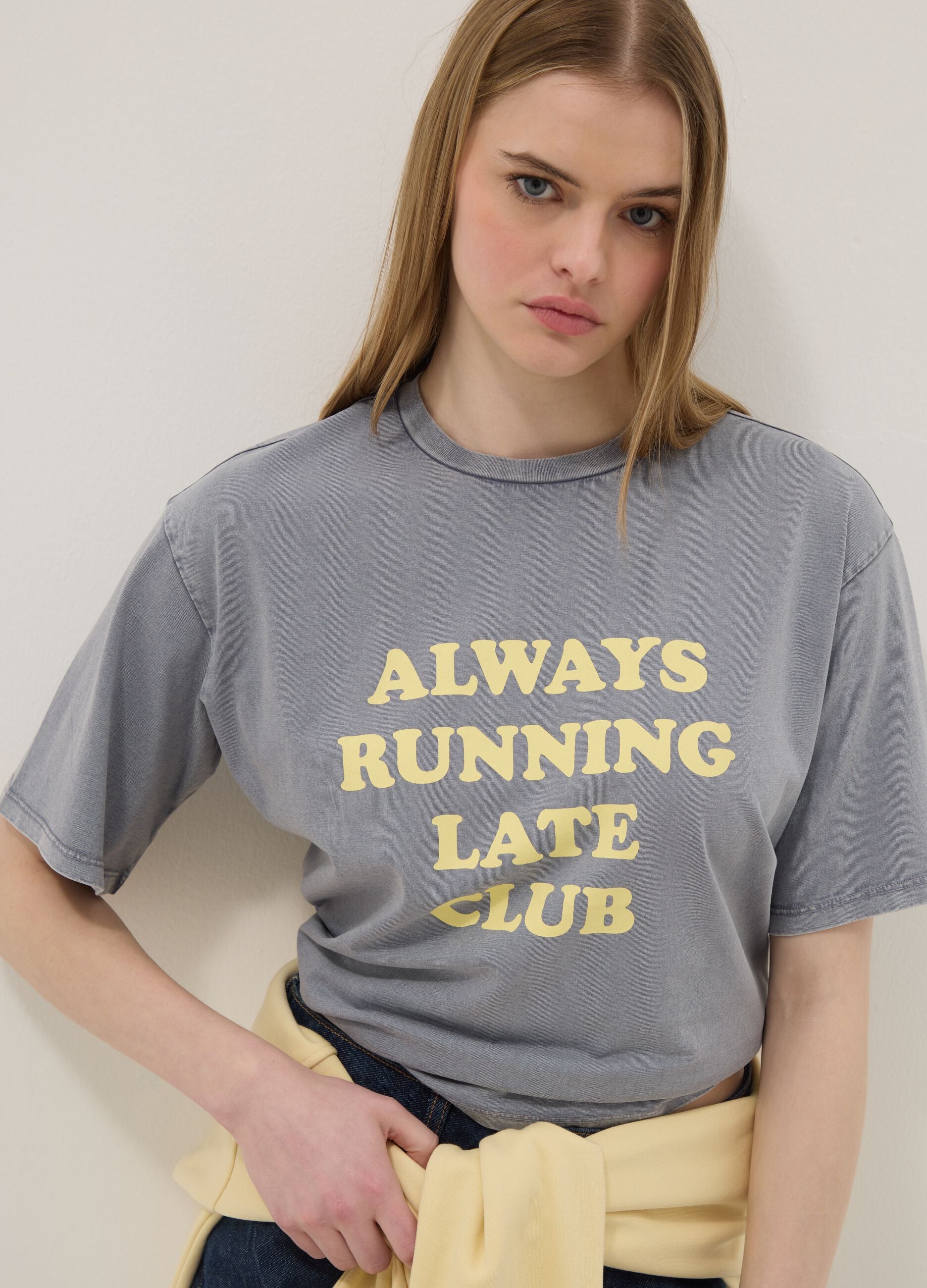 Grey pure cotton relaxed fit T-shirt with print
