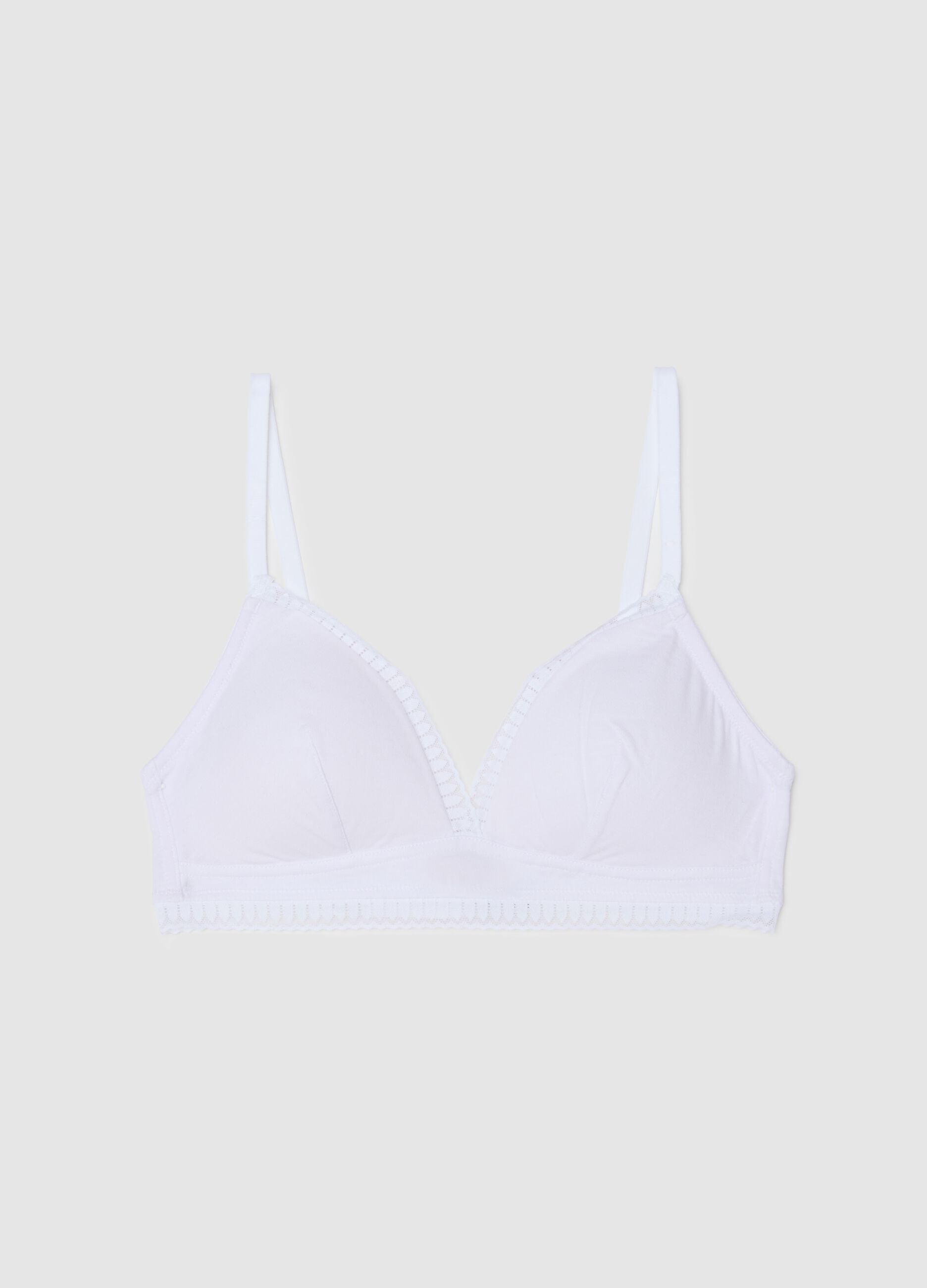 White stretch cotton triangle bra