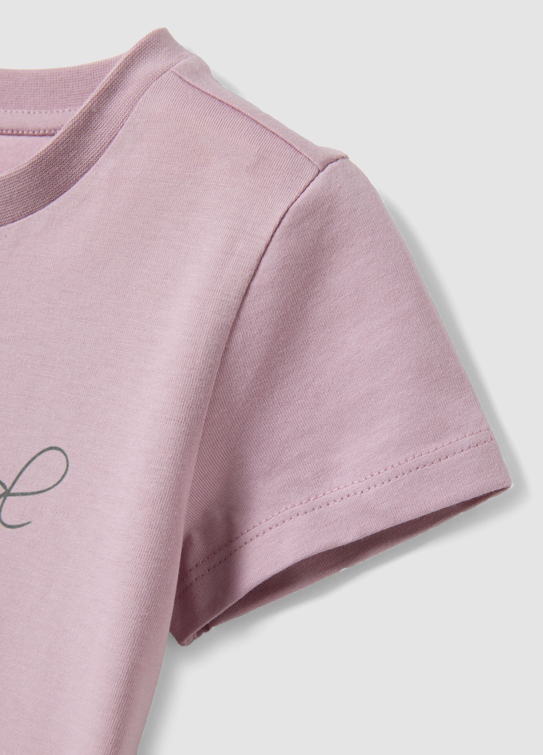 Girls&rsquo; pink organic cotton T-shirt with print and glitter
