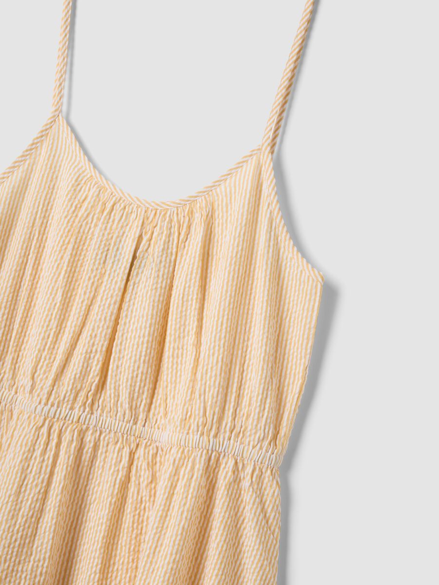Beige striped pure cotton regular-fit dress with thin straps_5