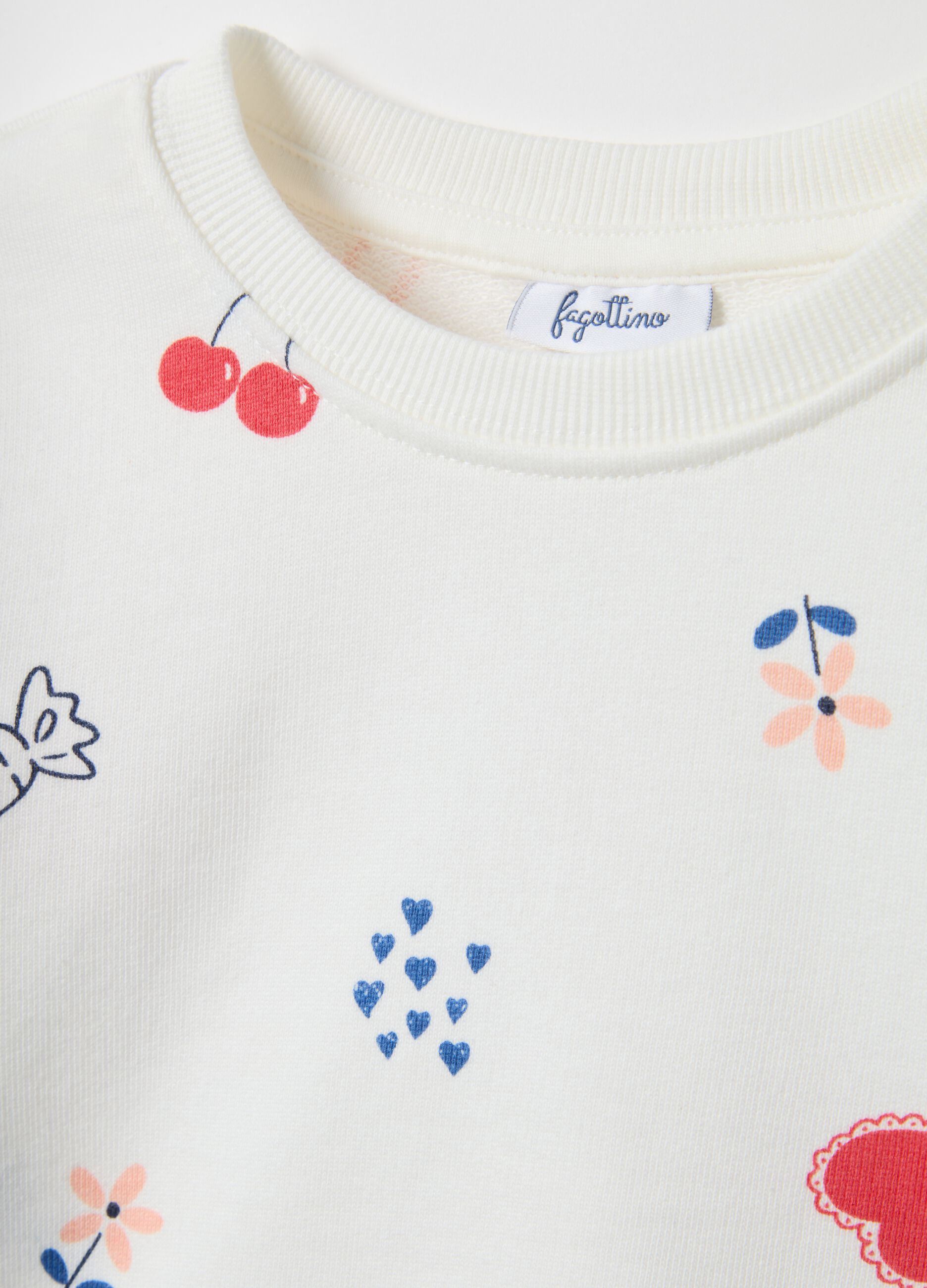 Felpa girocollo bianca da bimba in puro cotone regular fit con disegni