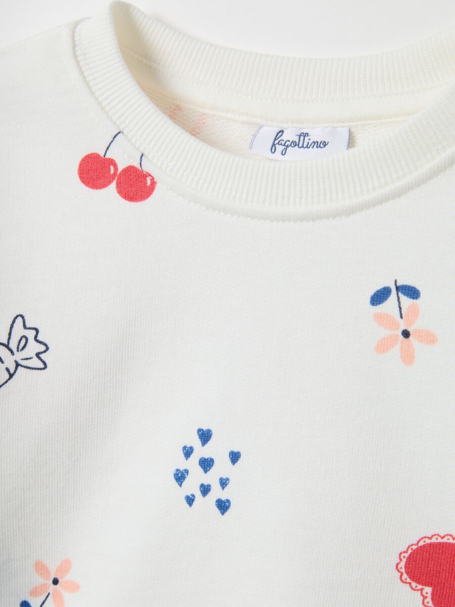 Felpa girocollo bianca da bimba in puro cotone regular fit con disegni_2
