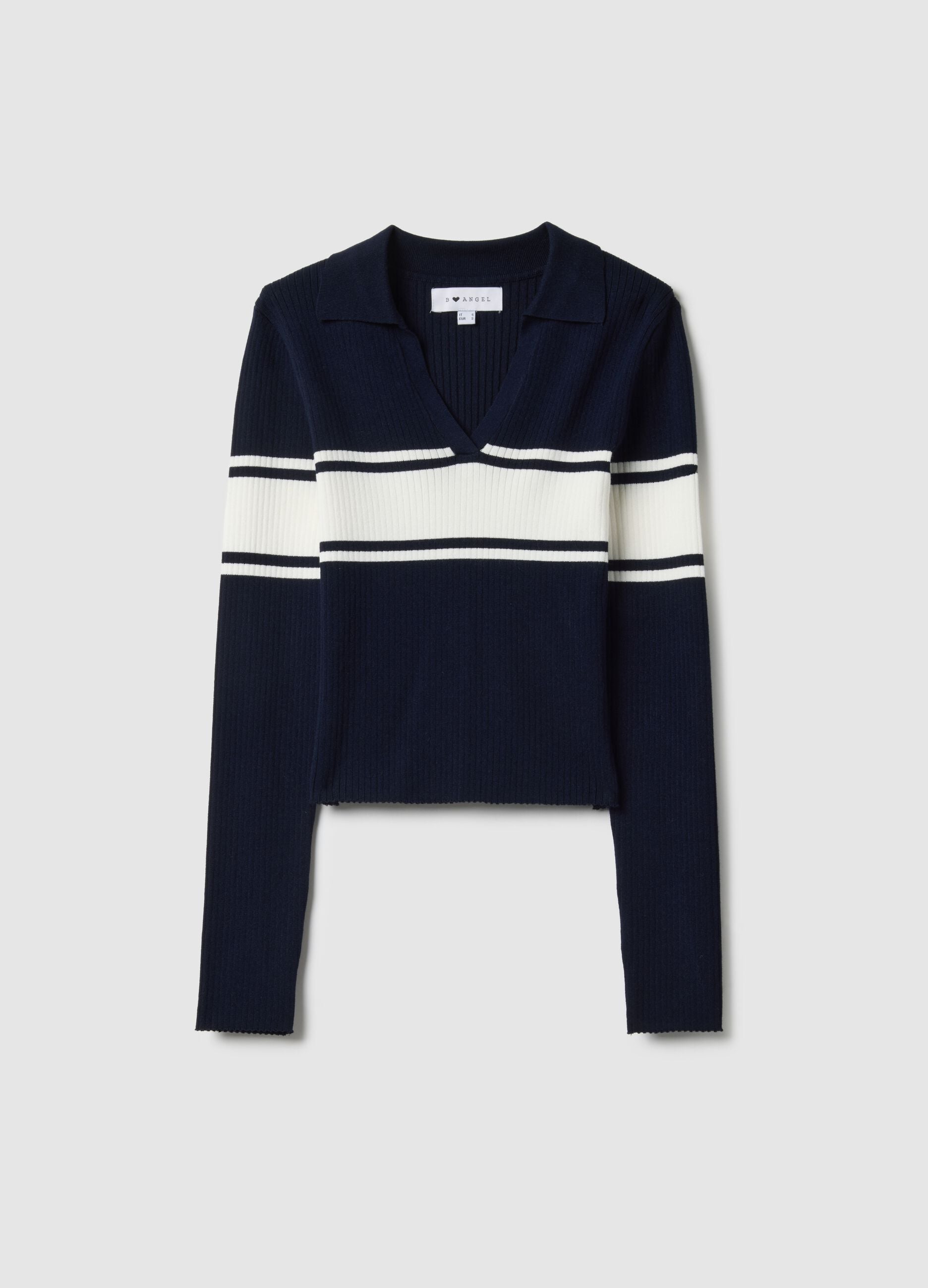 Blue sweater with polo collar in viscose blend