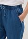 Pantaloni in puro cotone denim blu wide leg con elastico in vita_3