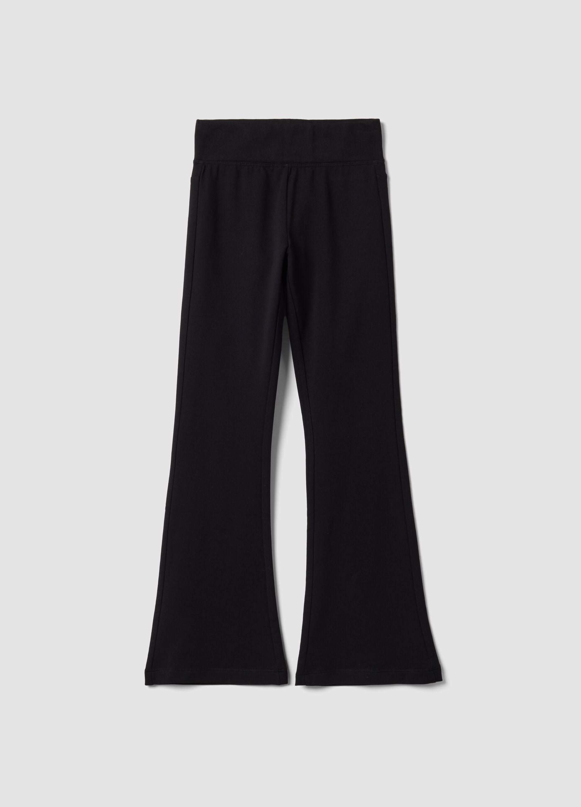 Black flared stretch organic cotton trousers for girls