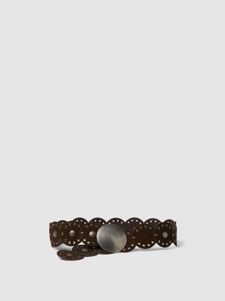 Cintura marrone con dettagli metallici effetto camoscio_0