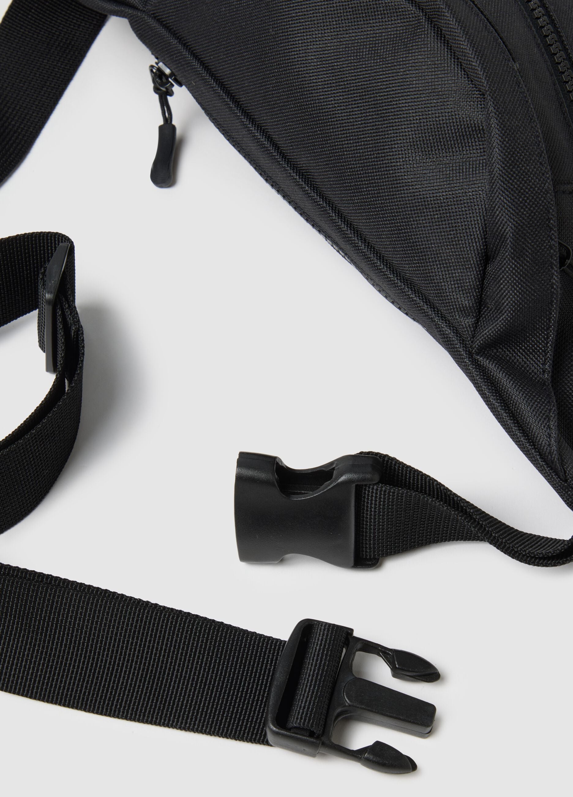 Black waist bag with adjustable closure