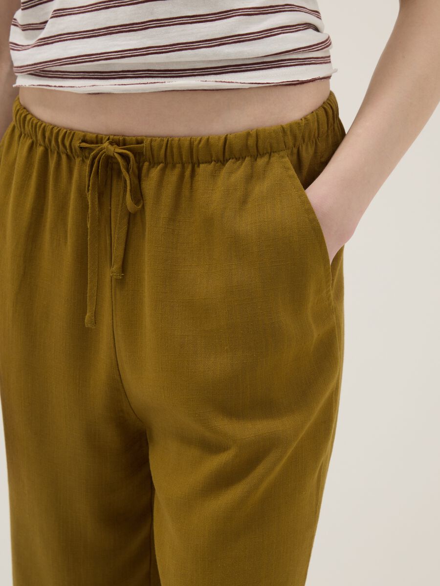 Yellow viscose and linen blend jogger trousers, relaxed fit_3