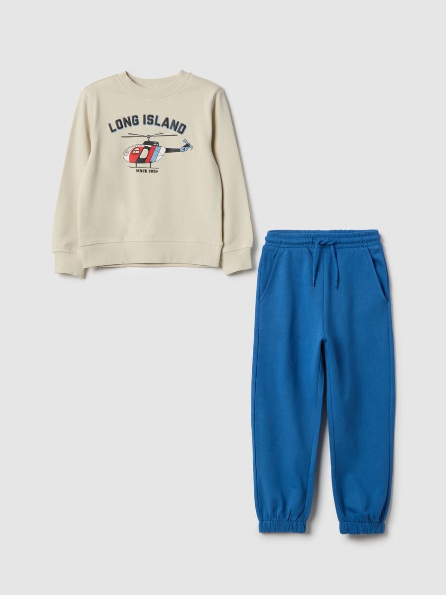 Children's beige pure cotton regular fit sweatshirt and trousers set with print_0