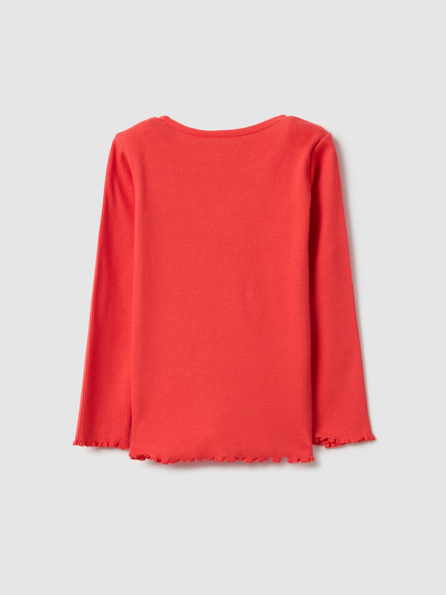 Regular fit red long sleeve cotton blend girl's T-shirt_1