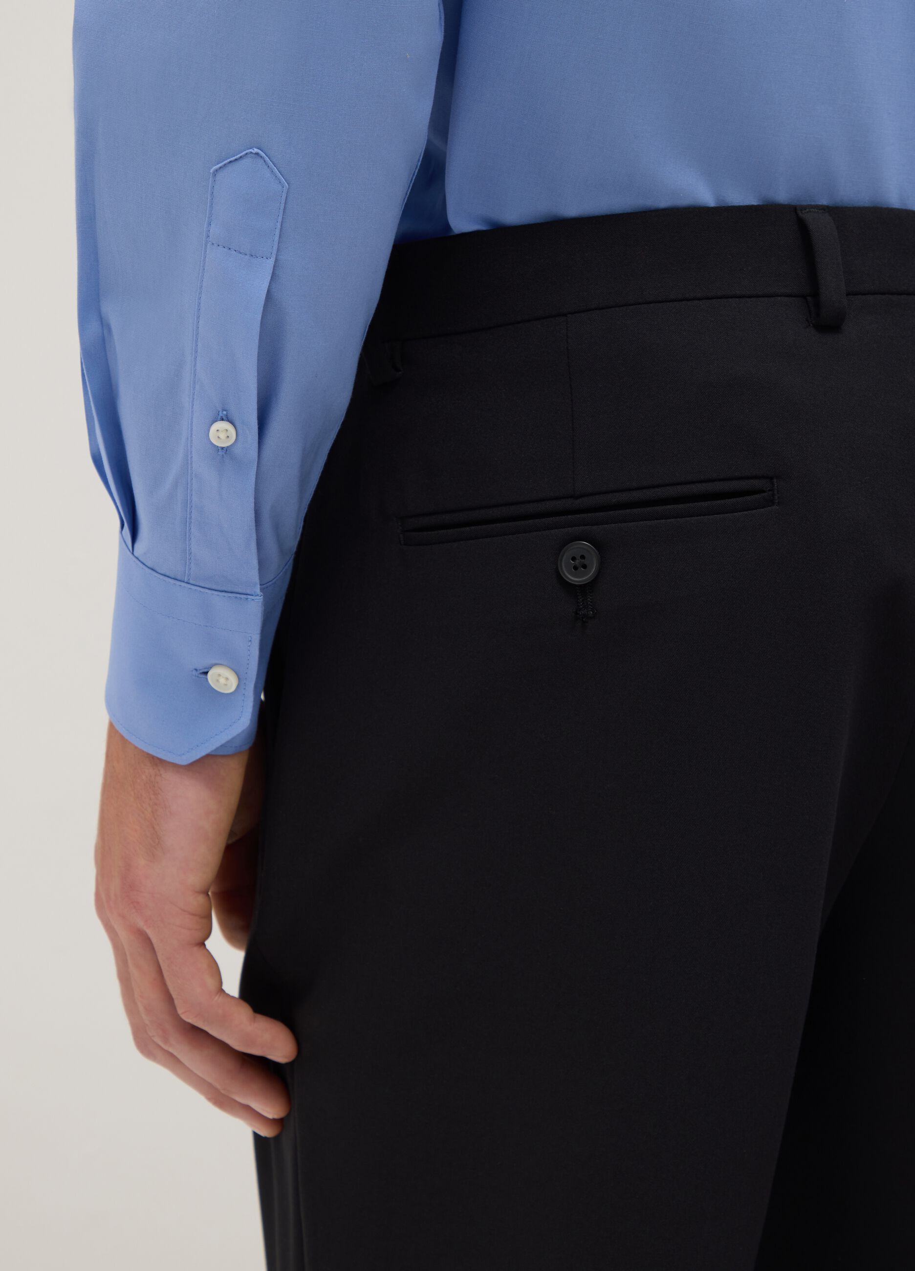 Blue stretch cotton regular fit shirt with classic collar