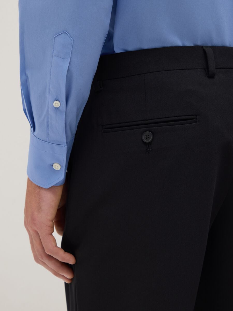 Blue stretch cotton regular fit shirt with classic collar_3