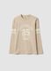 Beige pure organic cotton T-shirt with college print for boys_0