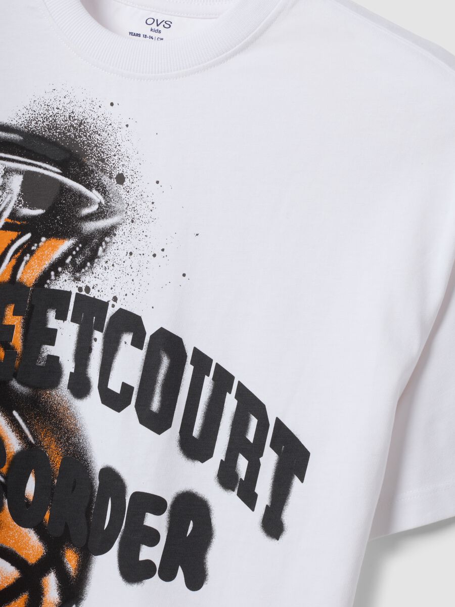 White pure cotton oversized T-shirt with basketball graphic print for boys_2