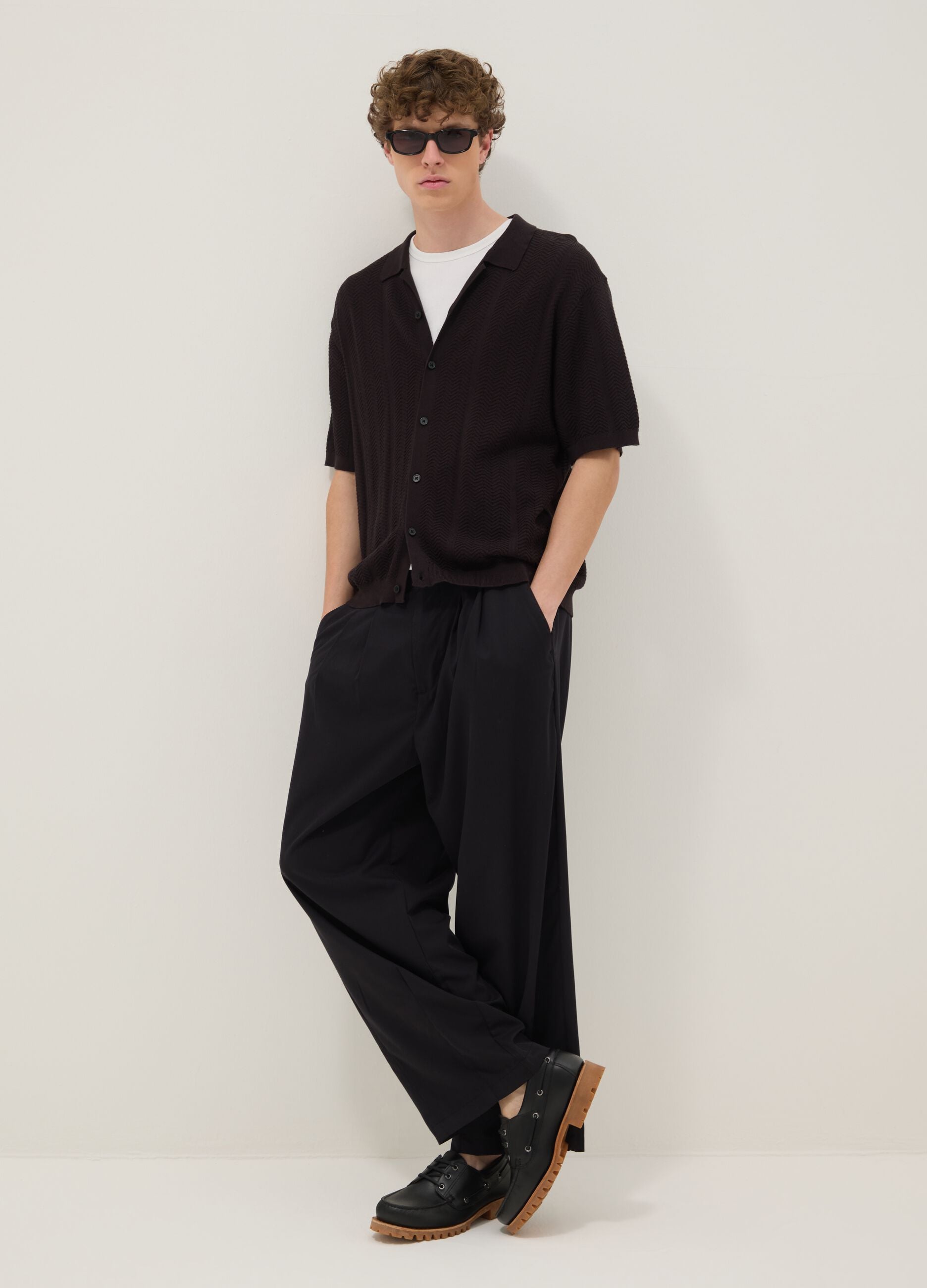 Black pure cotton short-sleeve oversized shirt