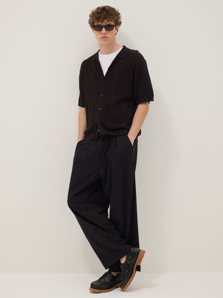 Camicia nera in puro cotone a maniche corte over fit_0