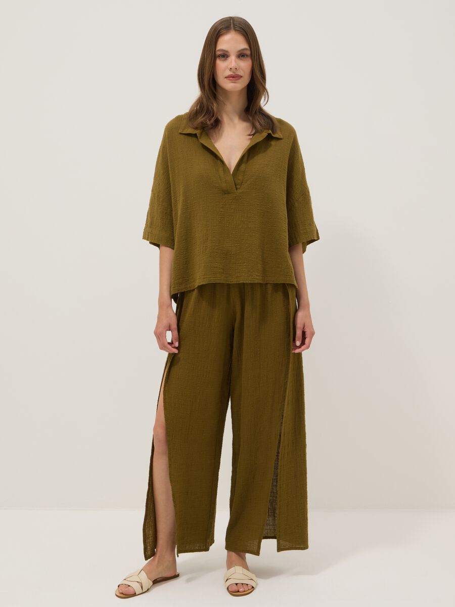 Green pure cotton beach trousers_0