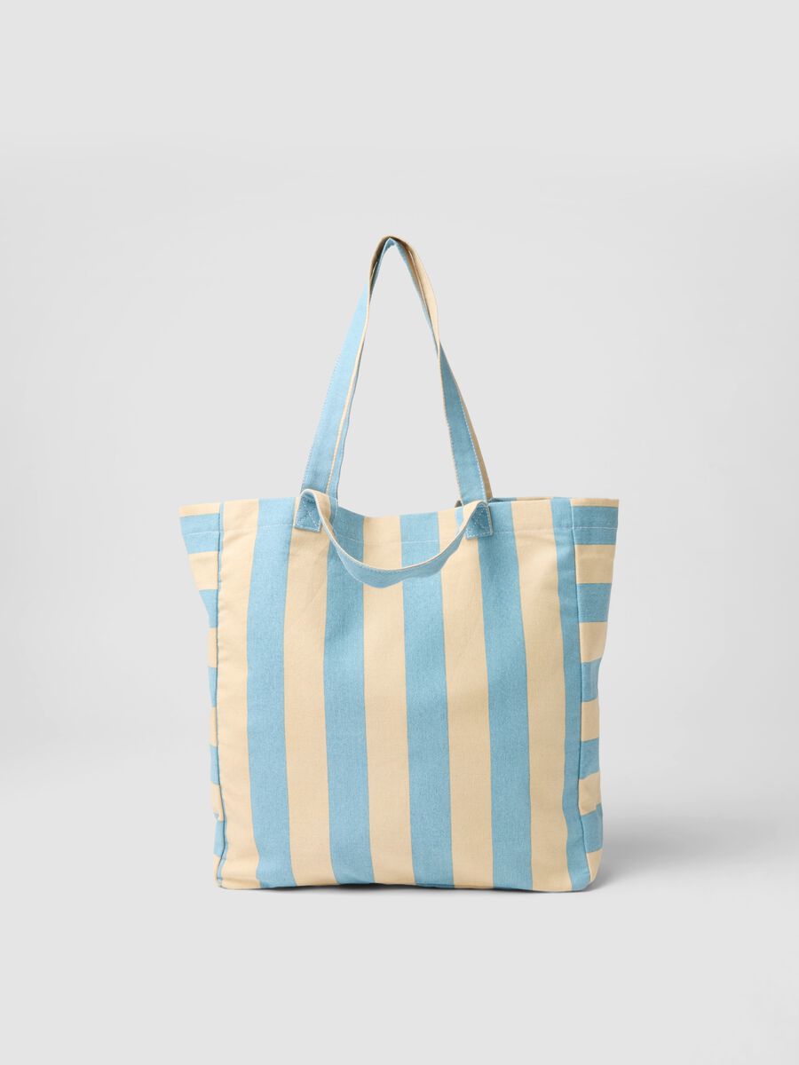Borsa in puro cotone a righe multicolor con manici robusti_0
