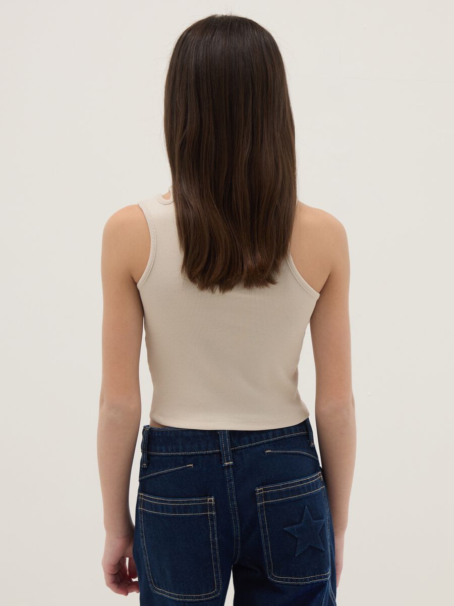 Girls' beige fitted cotton stretch tank top_1