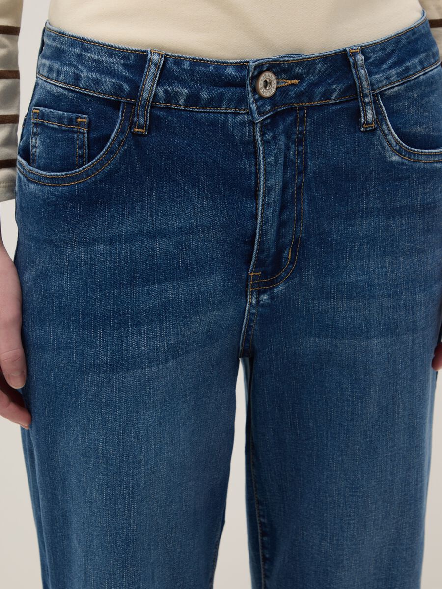 Wide-leg trousers in blue stretch cotton denim blend_3